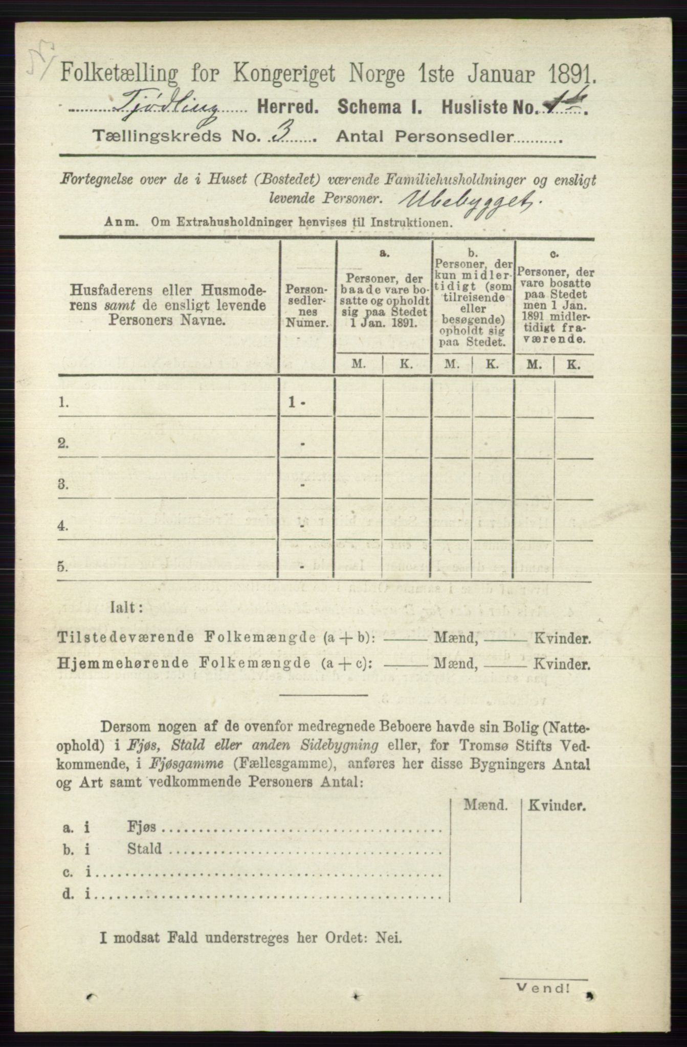 RA, 1891 census for 0725 Tjølling, 1891, p. 825