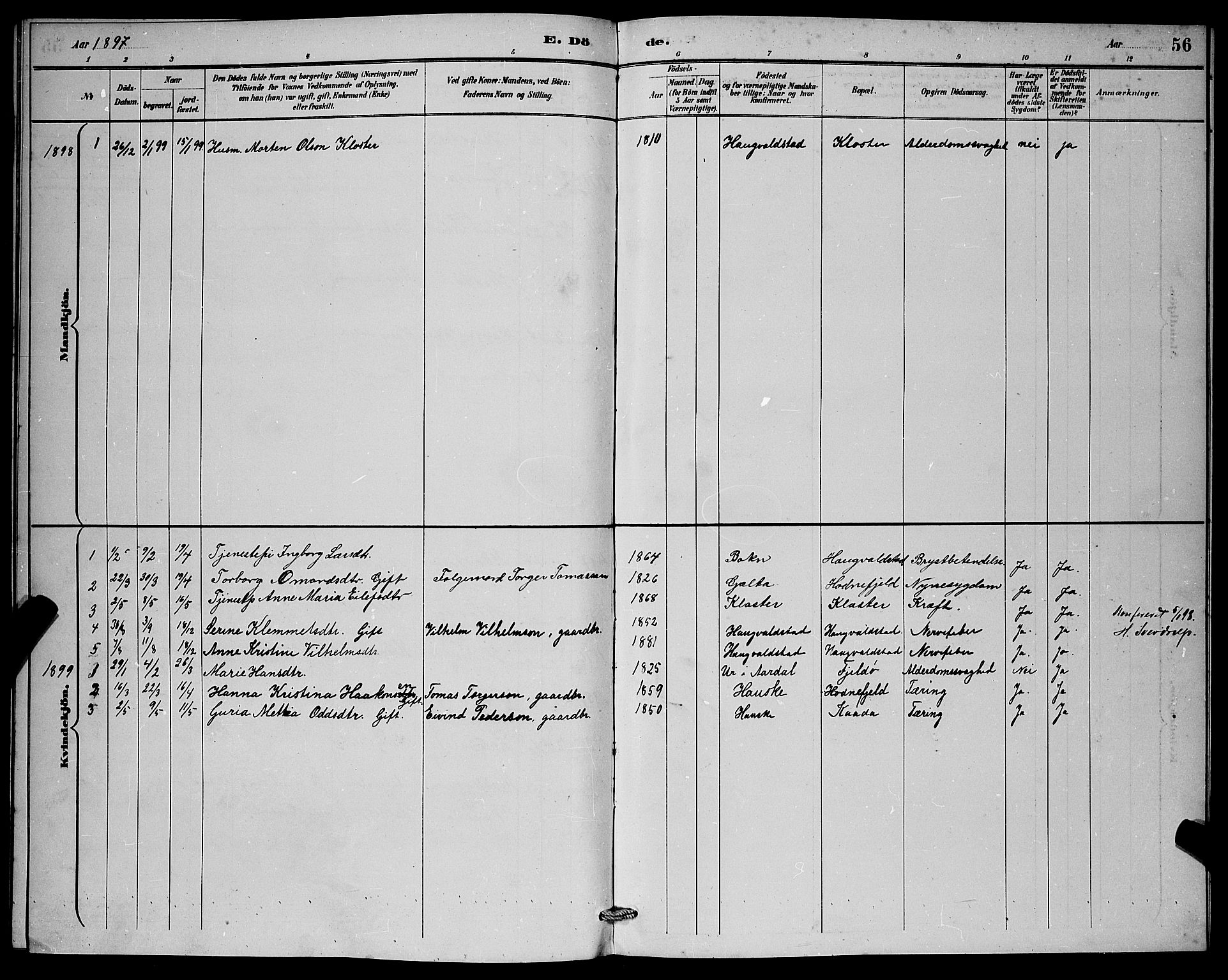 Rennesøy sokneprestkontor, SAST/A -101827/H/Ha/Hab/L0008: Parish register (copy) no. B 8, 1889-1899, p. 56