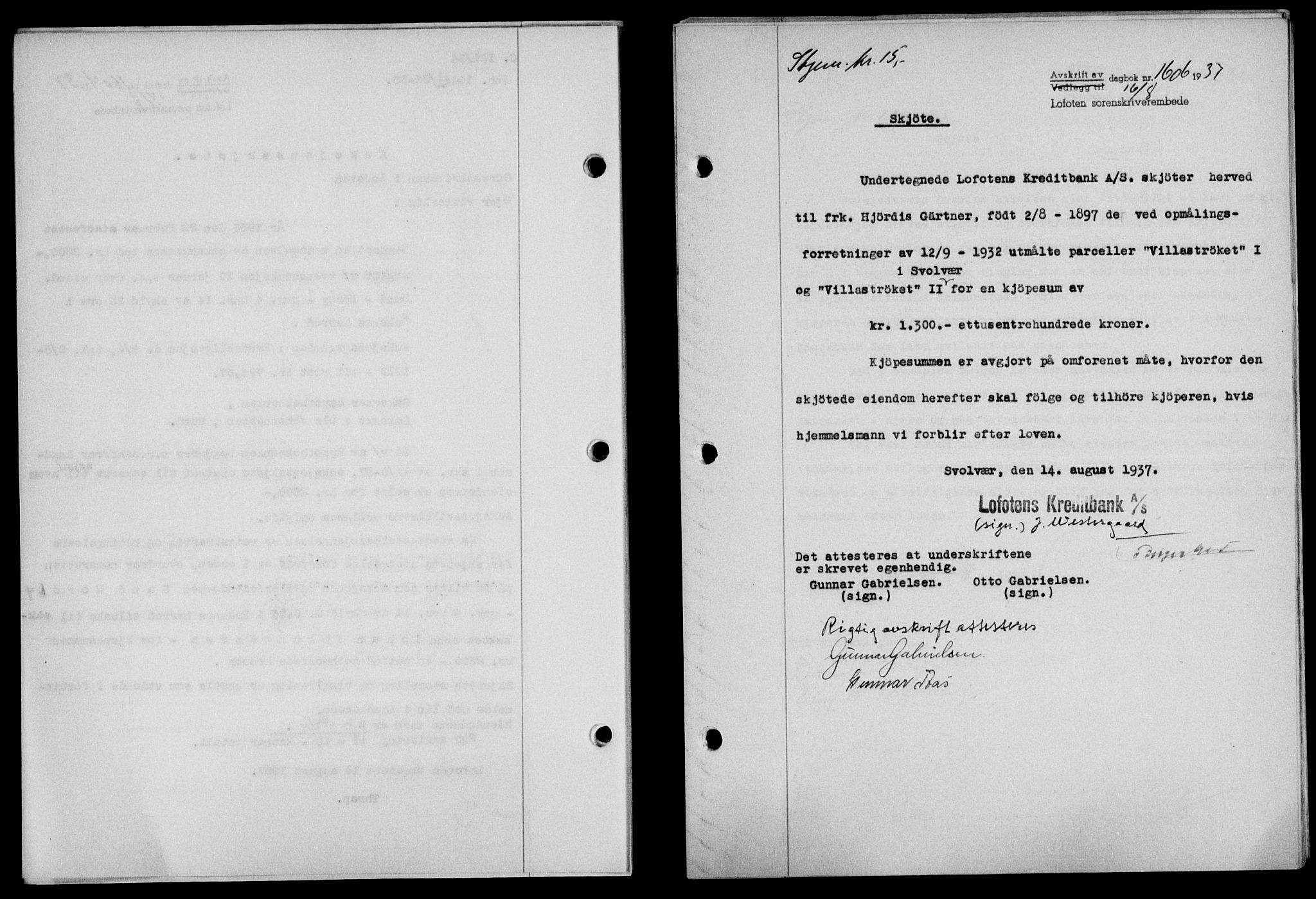 Lofoten sorenskriveri, SAT/A-0017/1/2/2C/L0002a: Mortgage book no. 2a, 1937-1937, Diary no: : 1606/1937