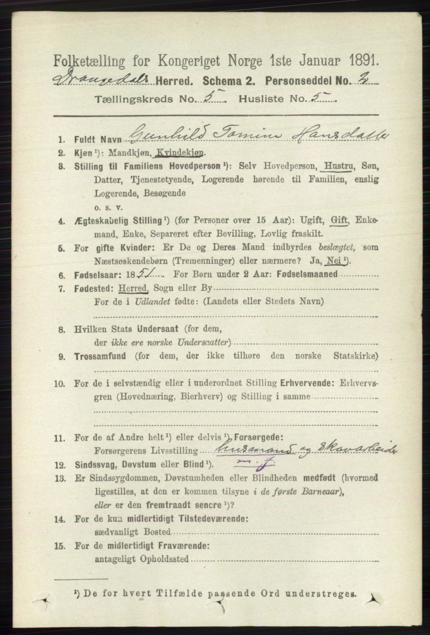 RA, 1891 census for 0817 Drangedal, 1891, p. 1697