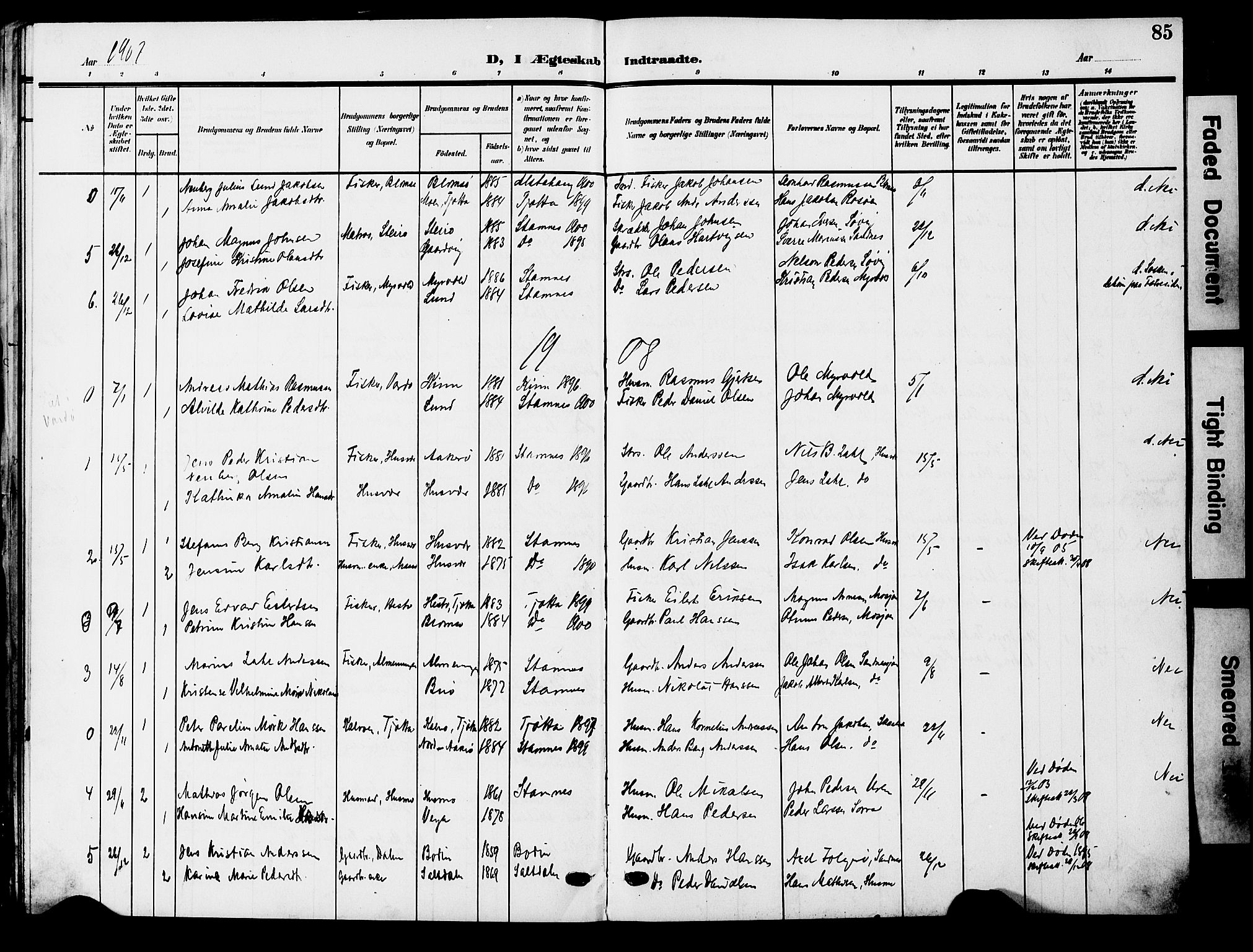 Ministerialprotokoller, klokkerbøker og fødselsregistre - Nordland, AV/SAT-A-1459/830/L0464: Parish register (copy) no. 830C06, 1906-1925, p. 85