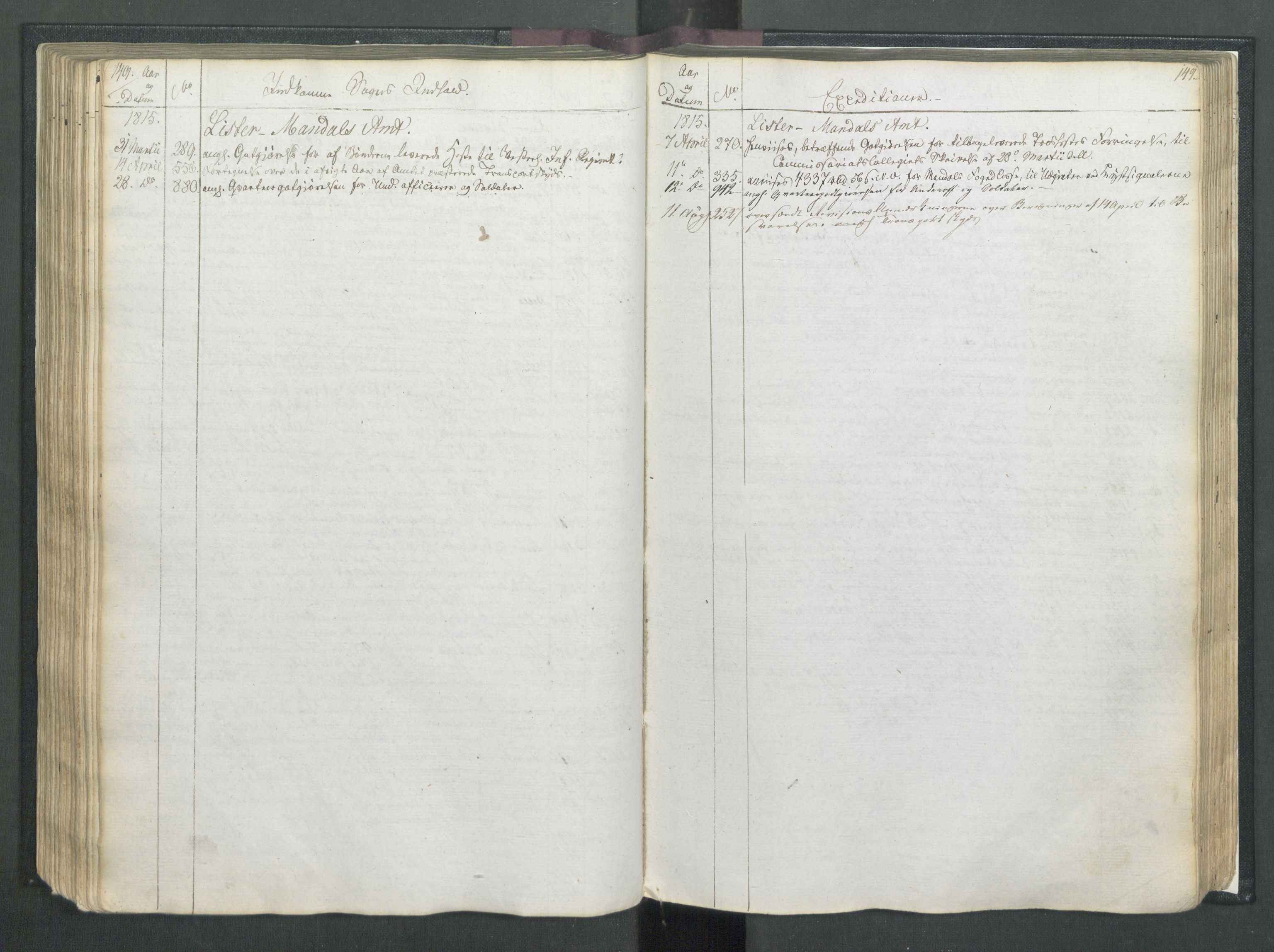 Armédepartementet, RA/RAFA-3493/C/Ca/L0007: 6. Departements Register, 1815, p. 149