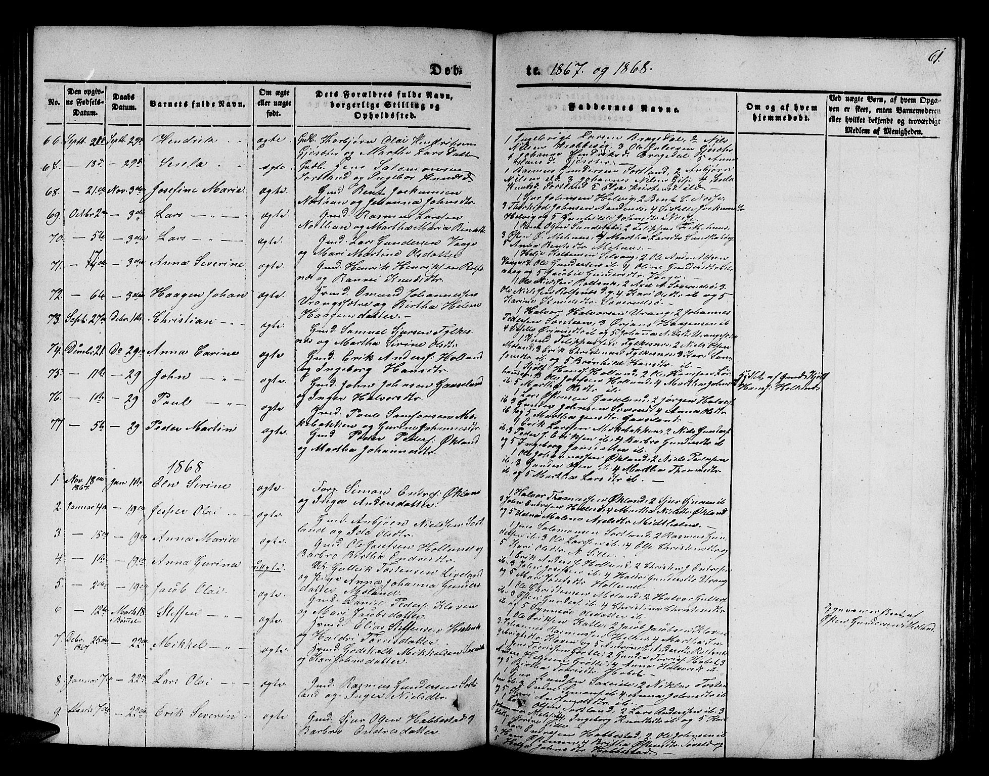 Finnås sokneprestembete, SAB/A-99925/H/Ha/Hab/Habb/L0001: Parish register (copy) no. B 1, 1851-1870, p. 61
