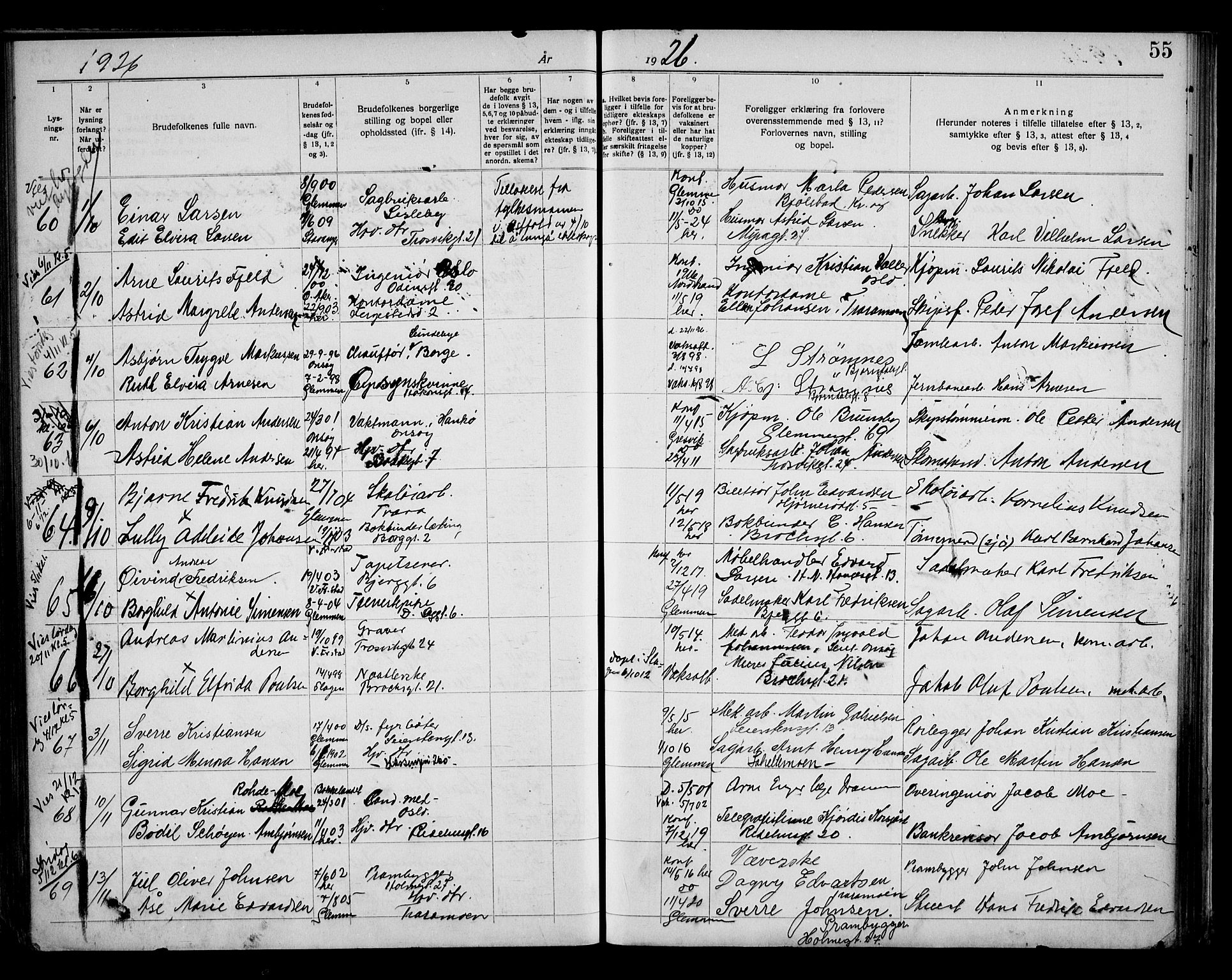 Fredrikstad domkirkes prestekontor Kirkebøker, SAO/A-10906/H/Ha/L0003: Banns register no. 3, 1919-1932, p. 55
