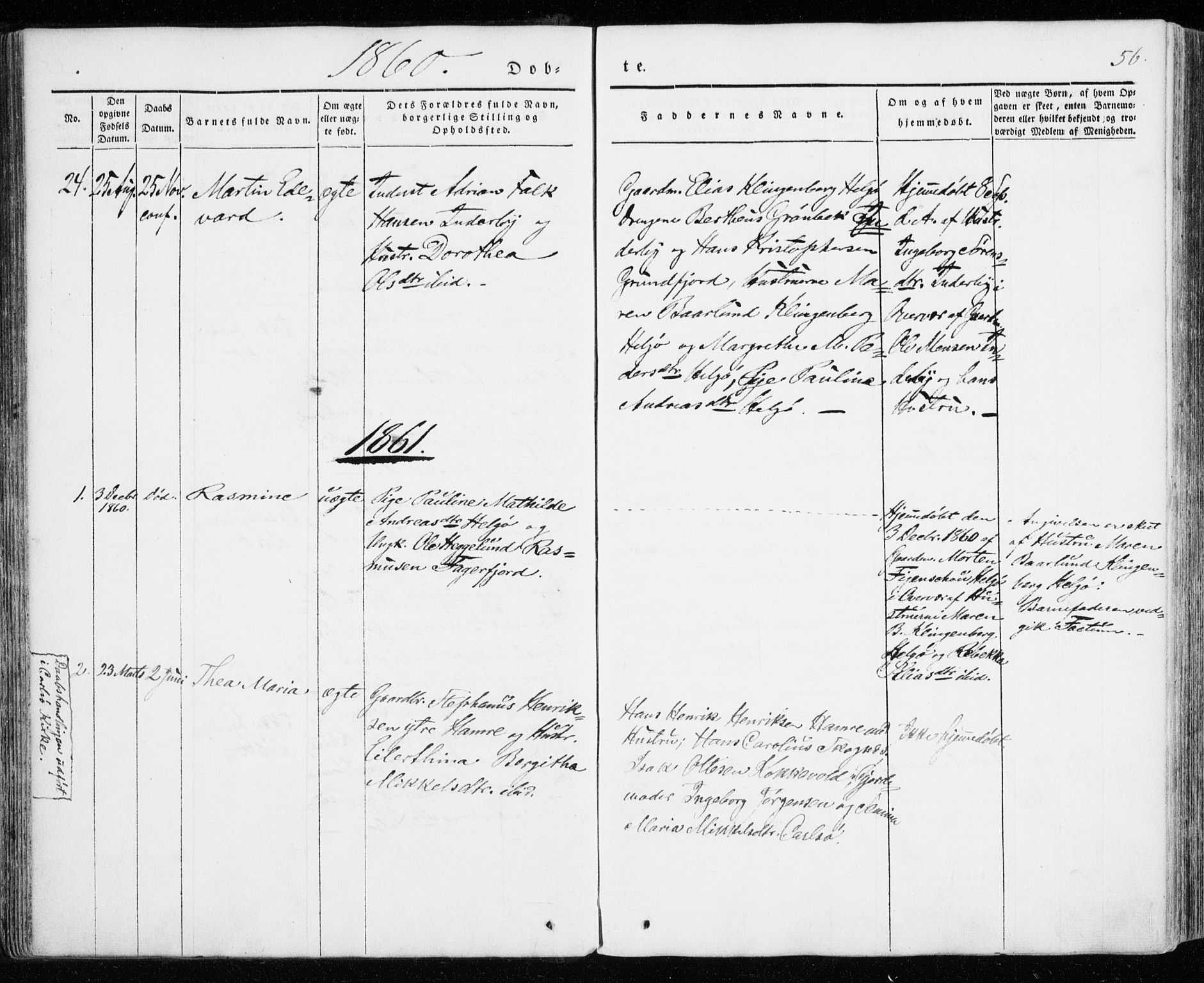 Karlsøy sokneprestembete, SATØ/S-1299/H/Ha/Haa/L0009kirke: Parish register (official) no. 9, 1838-1867, p. 56