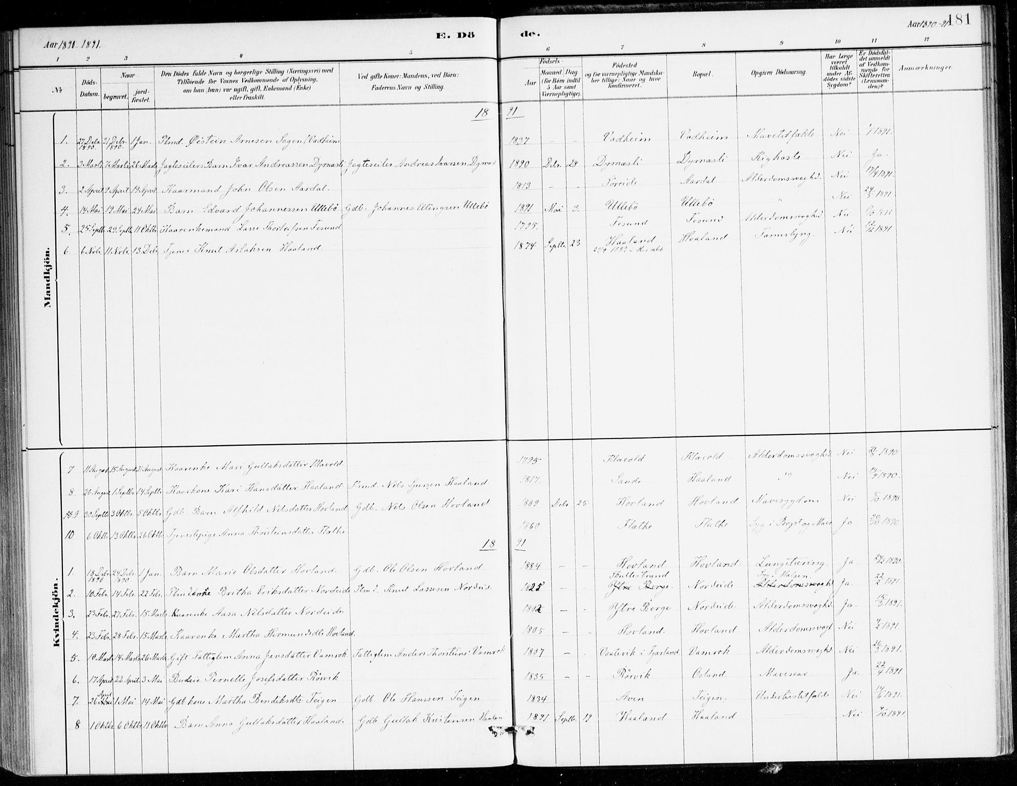 Lavik sokneprestembete, AV/SAB-A-80901: Parish register (official) no. C 1, 1882-1904, p. 181