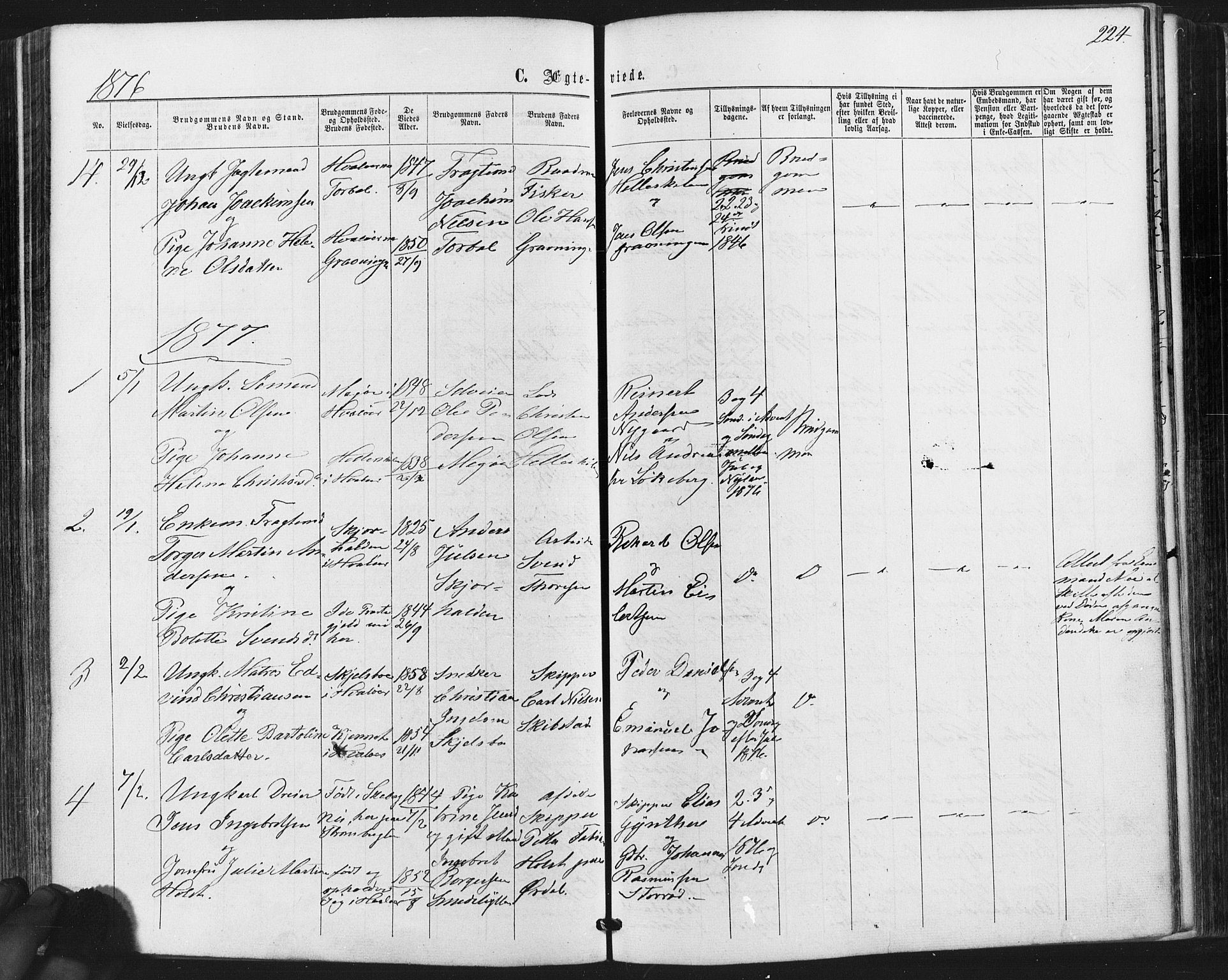 Hvaler prestekontor Kirkebøker, AV/SAO-A-2001/F/Fa/L0007: Parish register (official) no. I 7, 1864-1878, p. 224