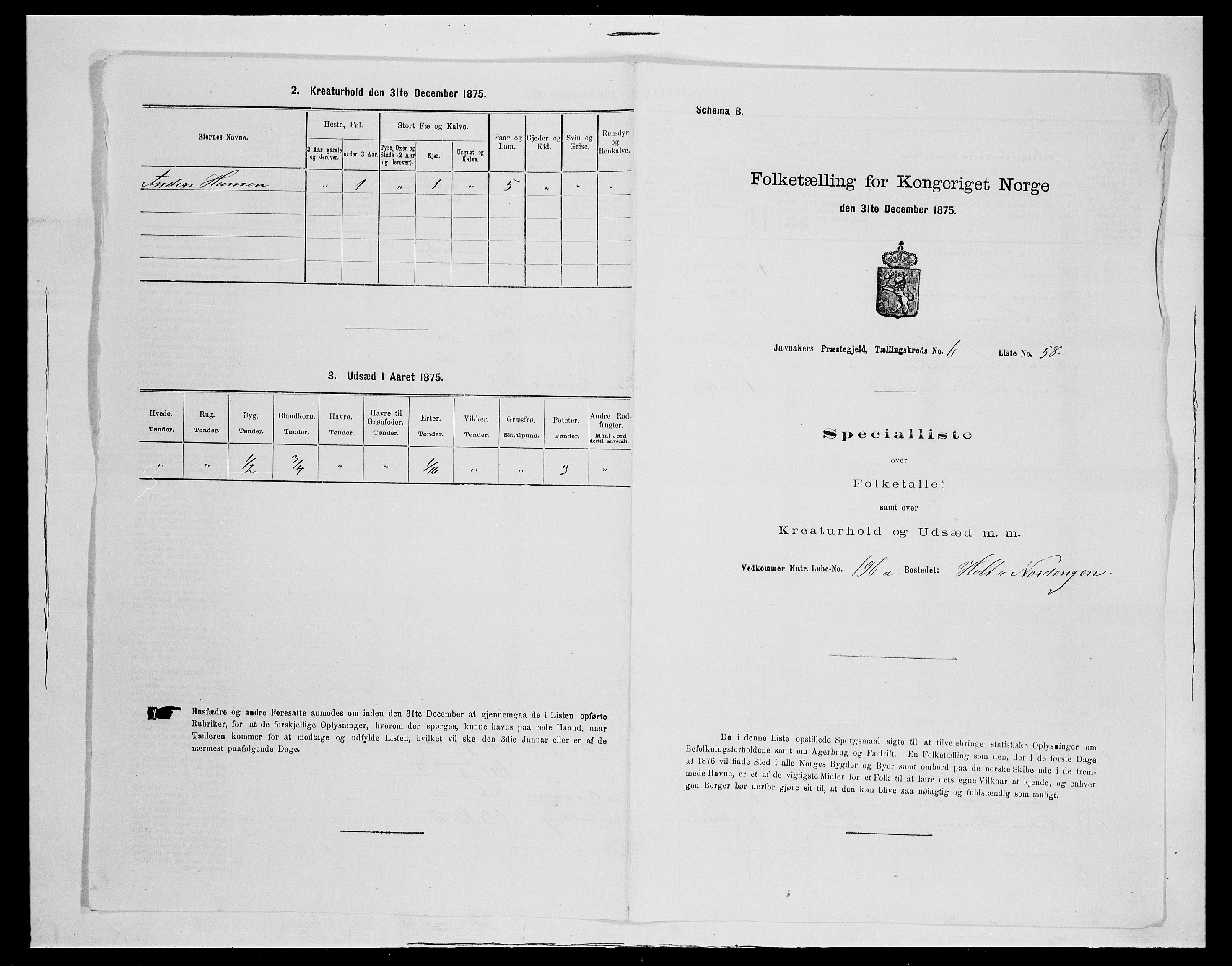SAH, 1875 census for 0532P Jevnaker, 1875, p. 1139