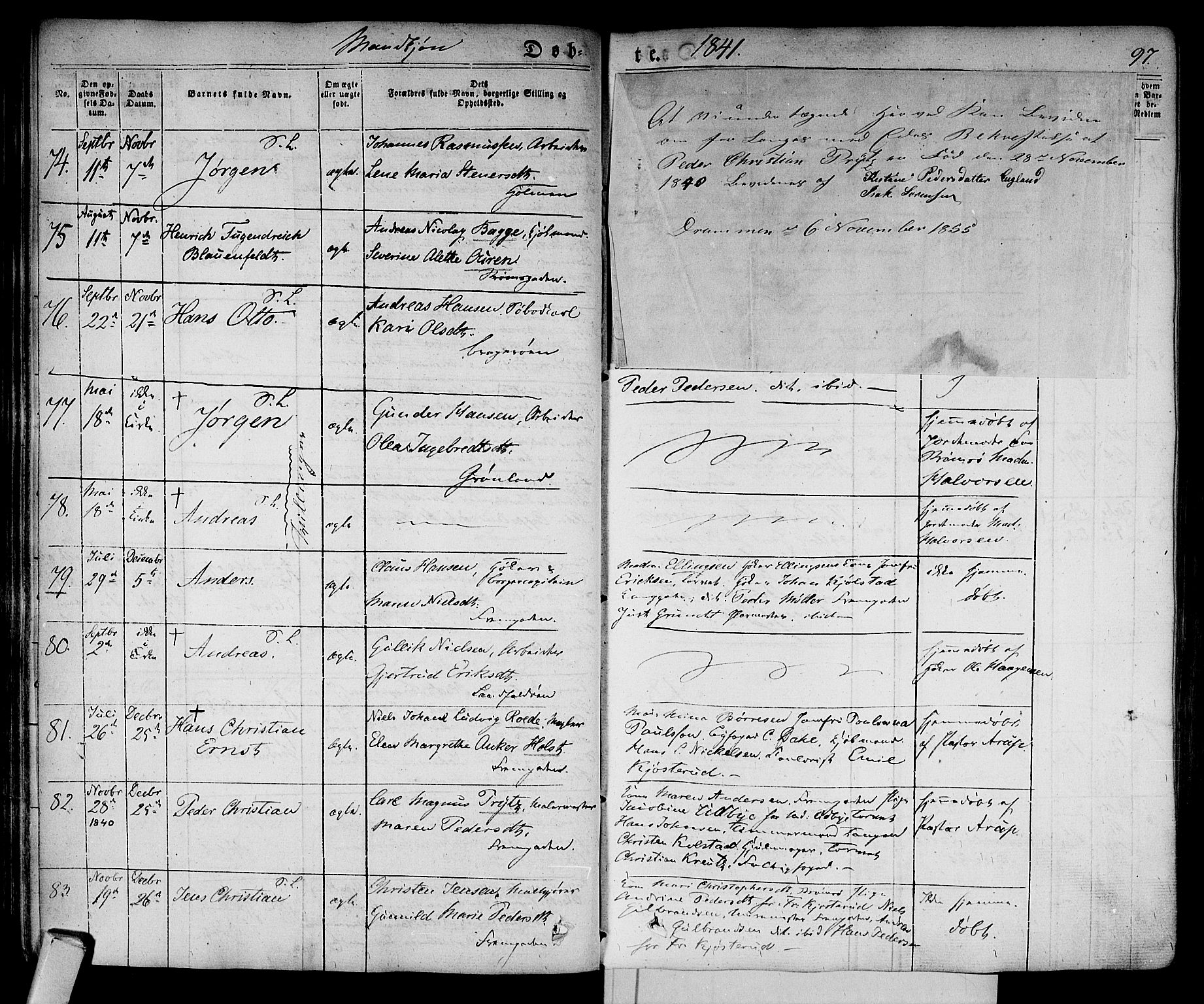 Bragernes kirkebøker, AV/SAKO-A-6/F/Fb/L0001: Parish register (official) no. II 1, 1830-1847, p. 97