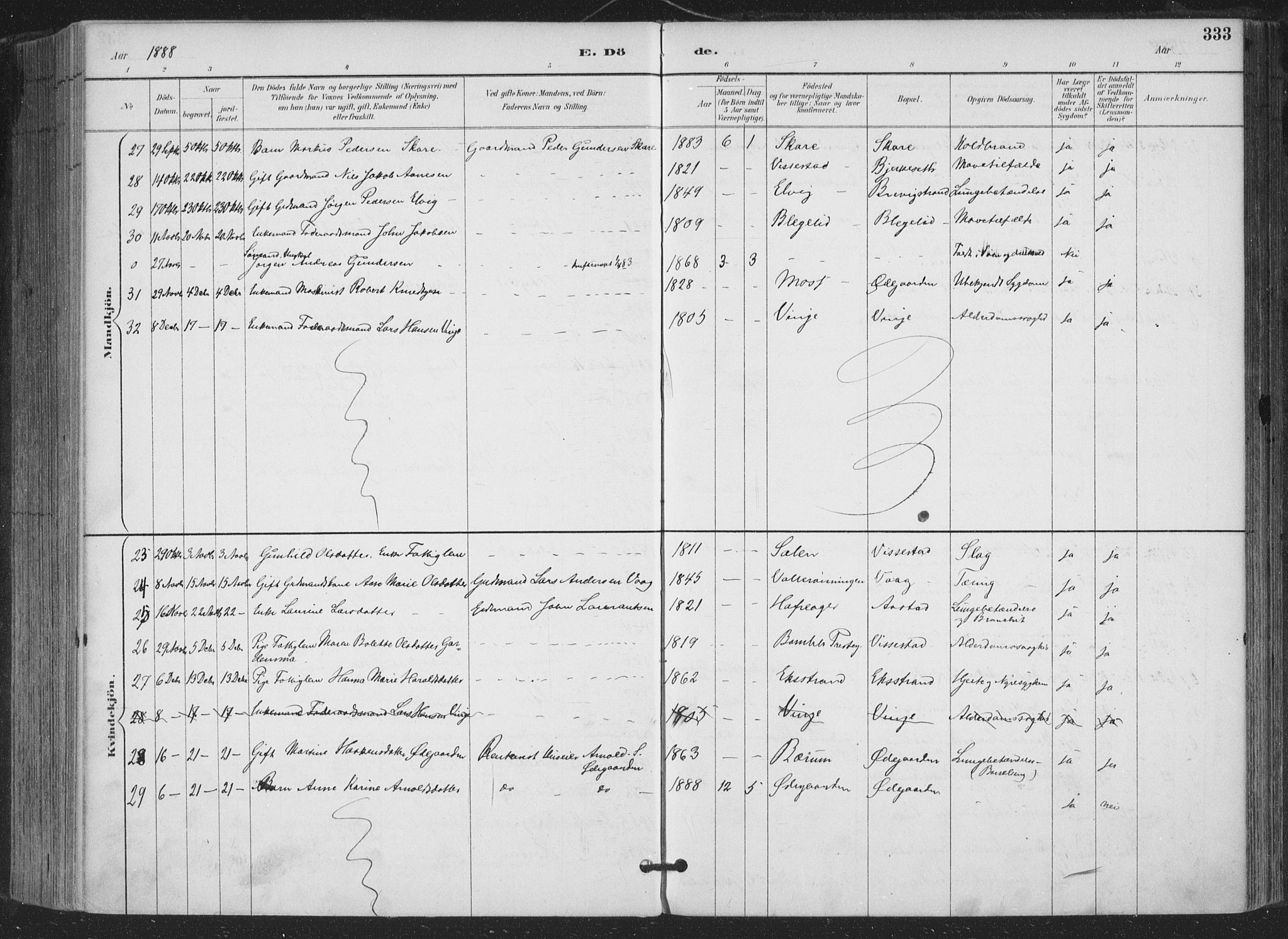 Bamble kirkebøker, AV/SAKO-A-253/F/Fa/L0008: Parish register (official) no. I 8, 1888-1900, p. 333