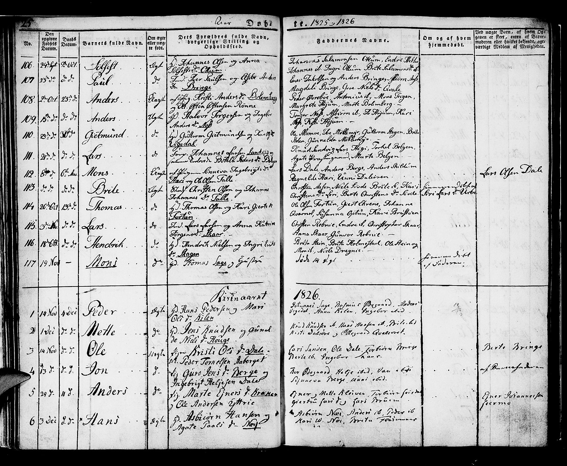 Luster sokneprestembete, SAB/A-81101/H/Haa/Haaa/L0004: Parish register (official) no. A 4, 1821-1832, p. 25