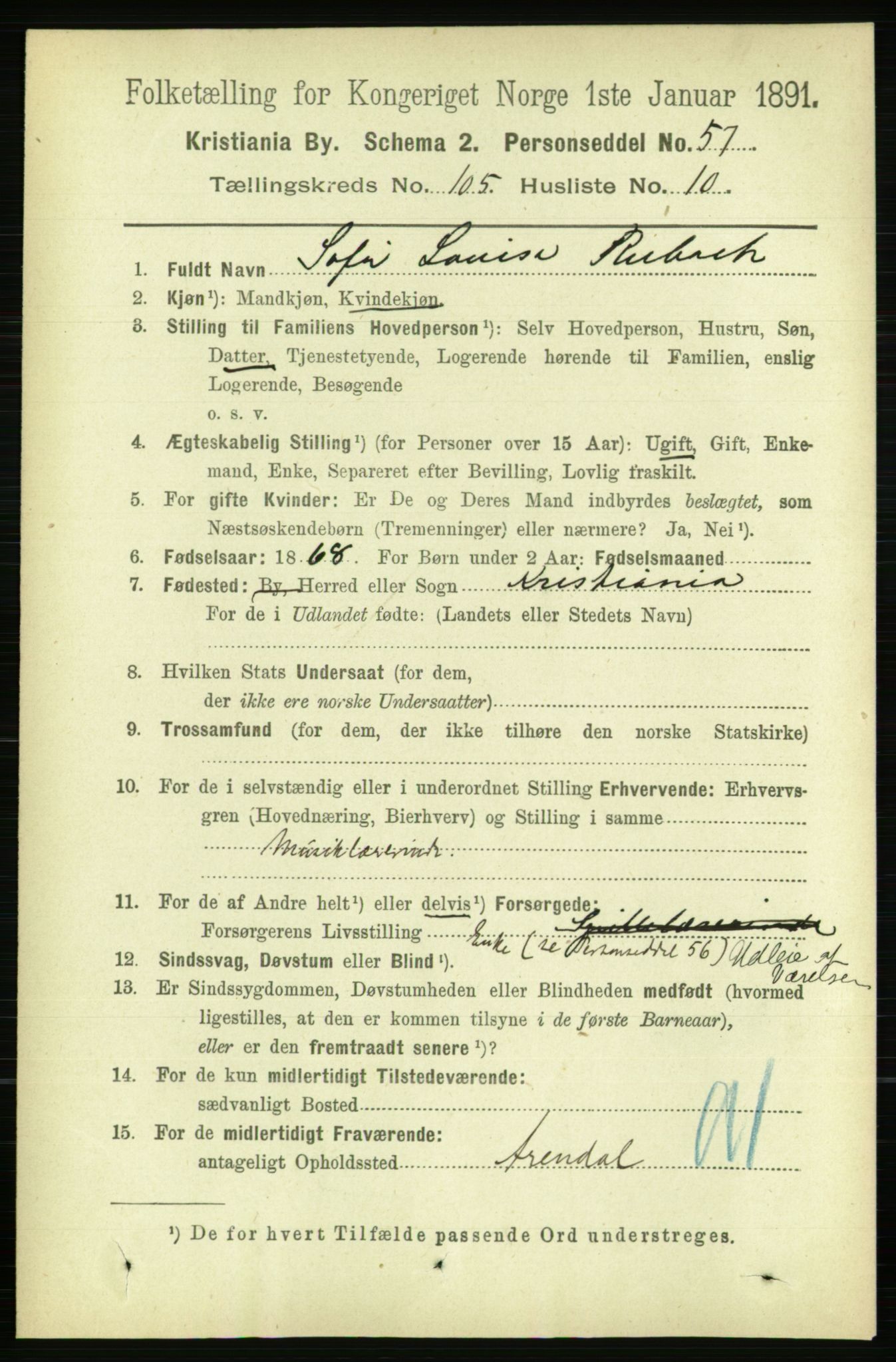 RA, 1891 census for 0301 Kristiania, 1891, p. 53381