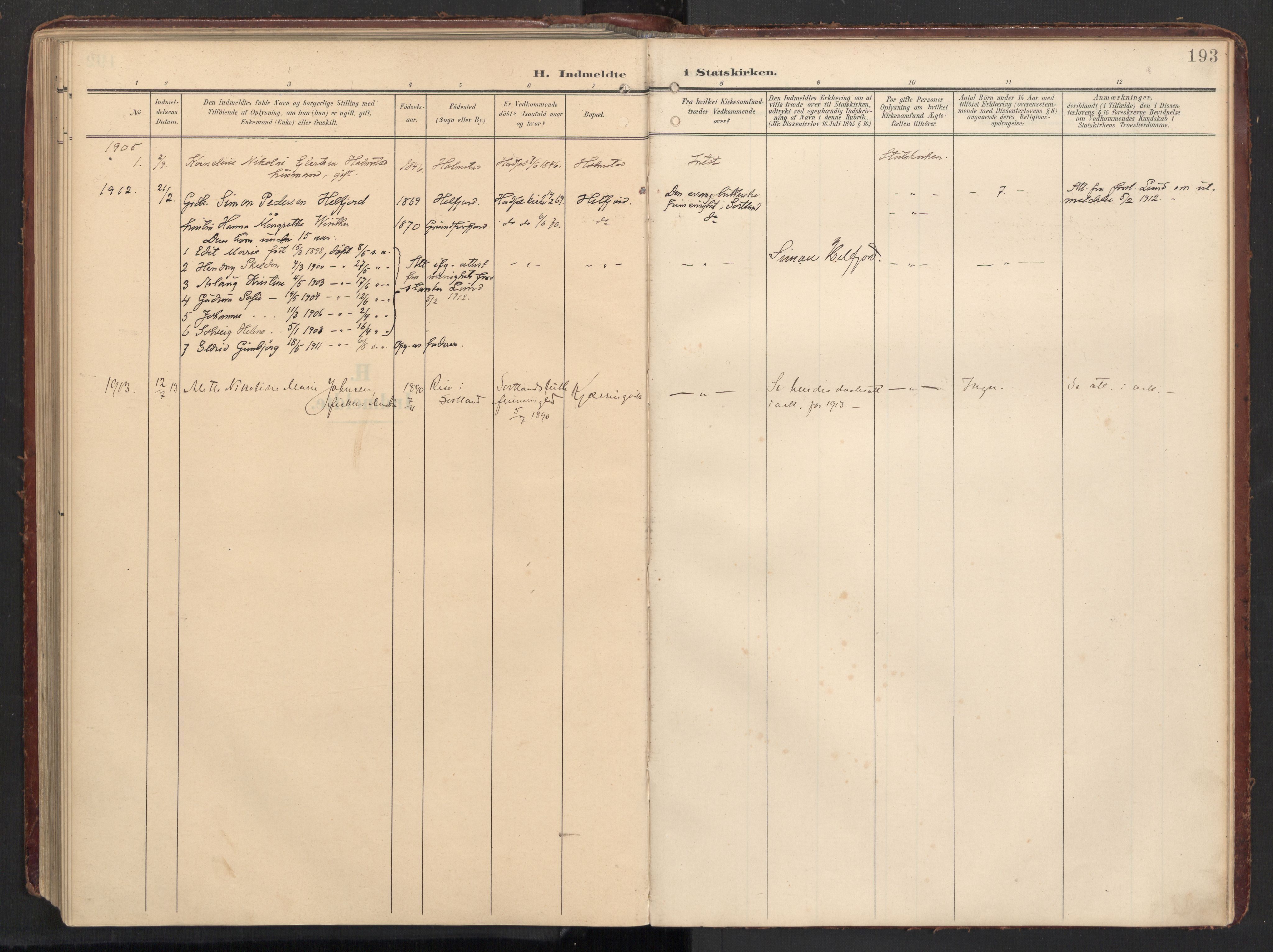 Ministerialprotokoller, klokkerbøker og fødselsregistre - Nordland, SAT/A-1459/890/L1287: Parish register (official) no. 890A02, 1903-1915, p. 193
