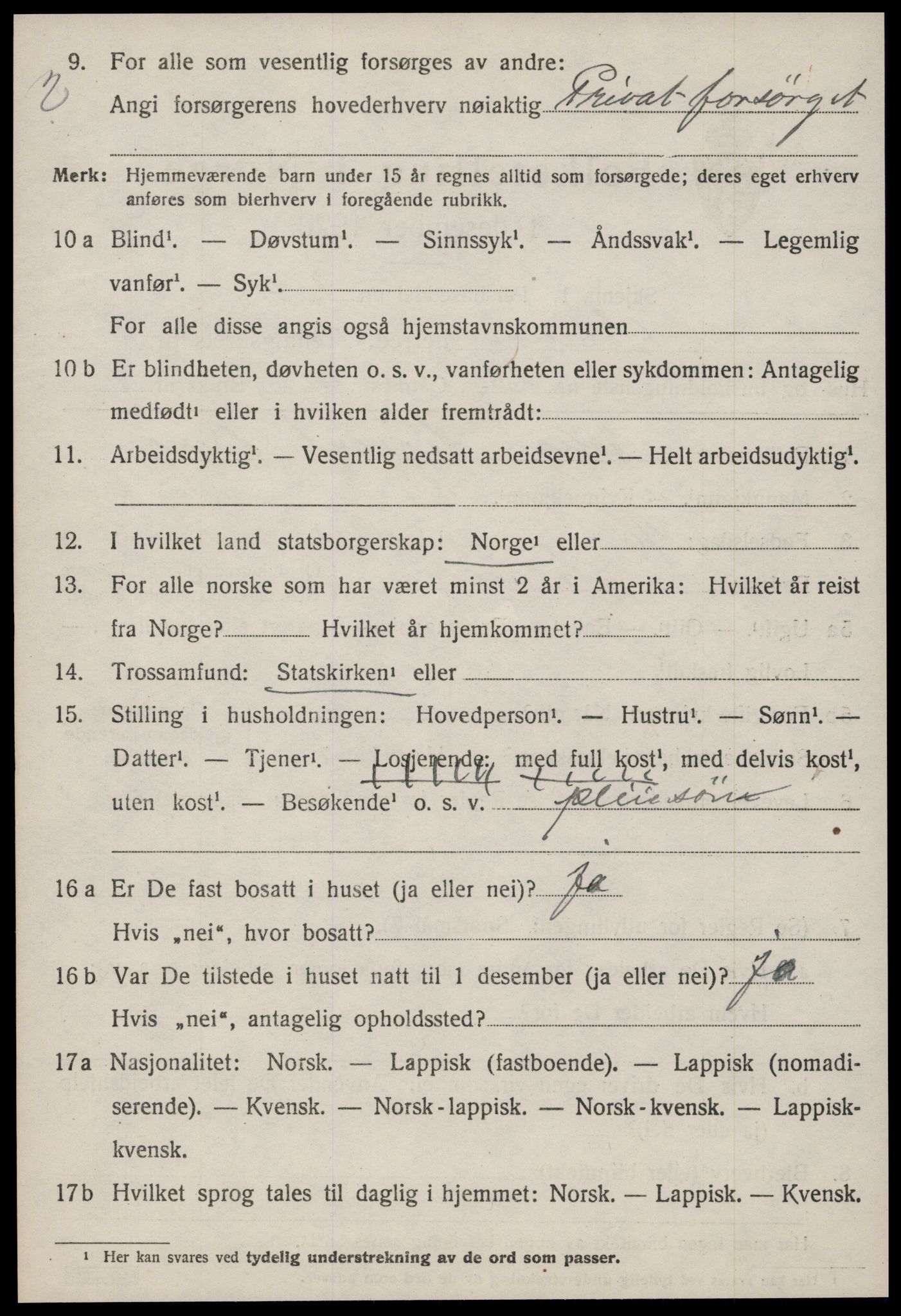 SAT, 1920 census for Ørland, 1920, p. 2816