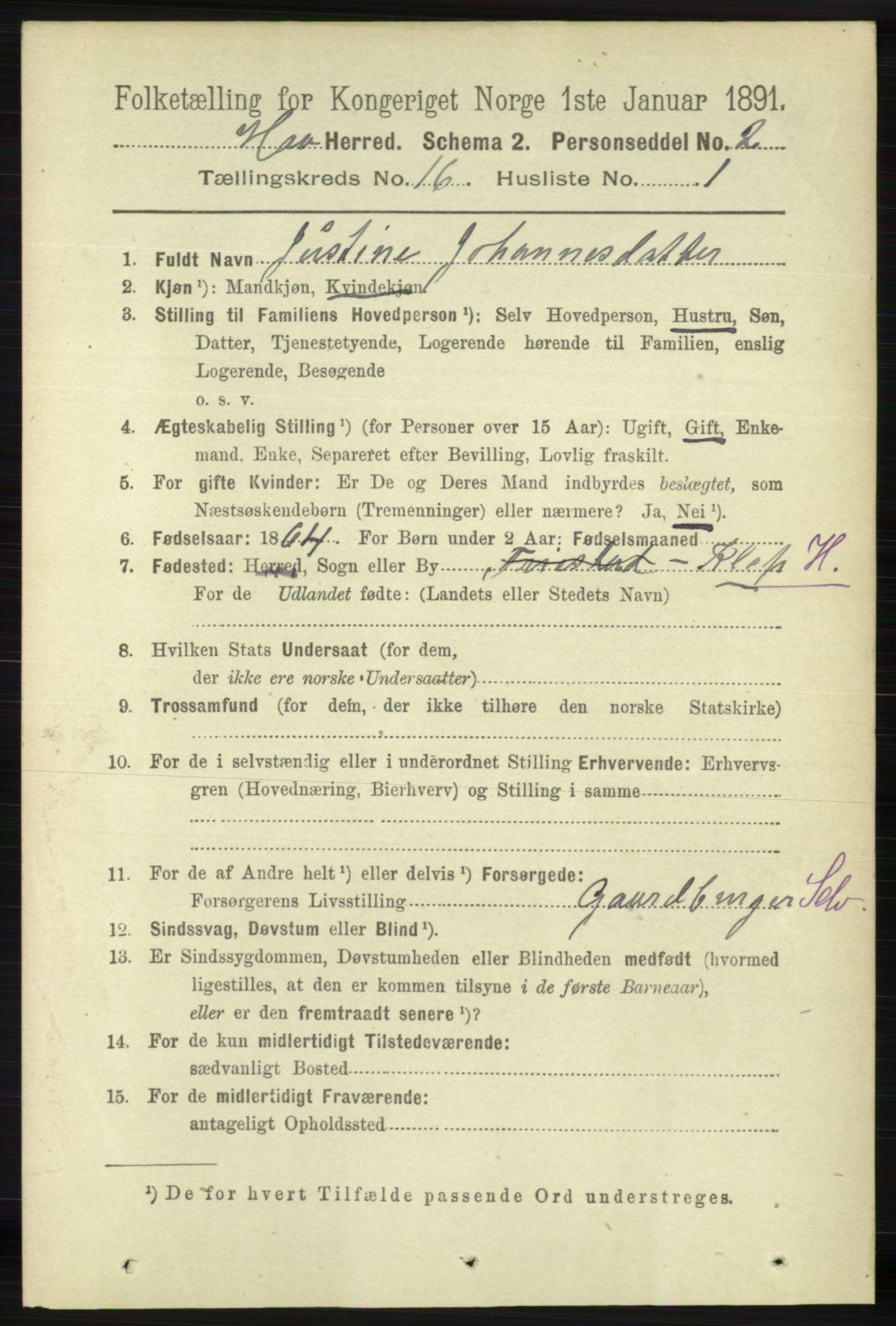 RA, 1891 census for 1119 Hå, 1891, p. 4025