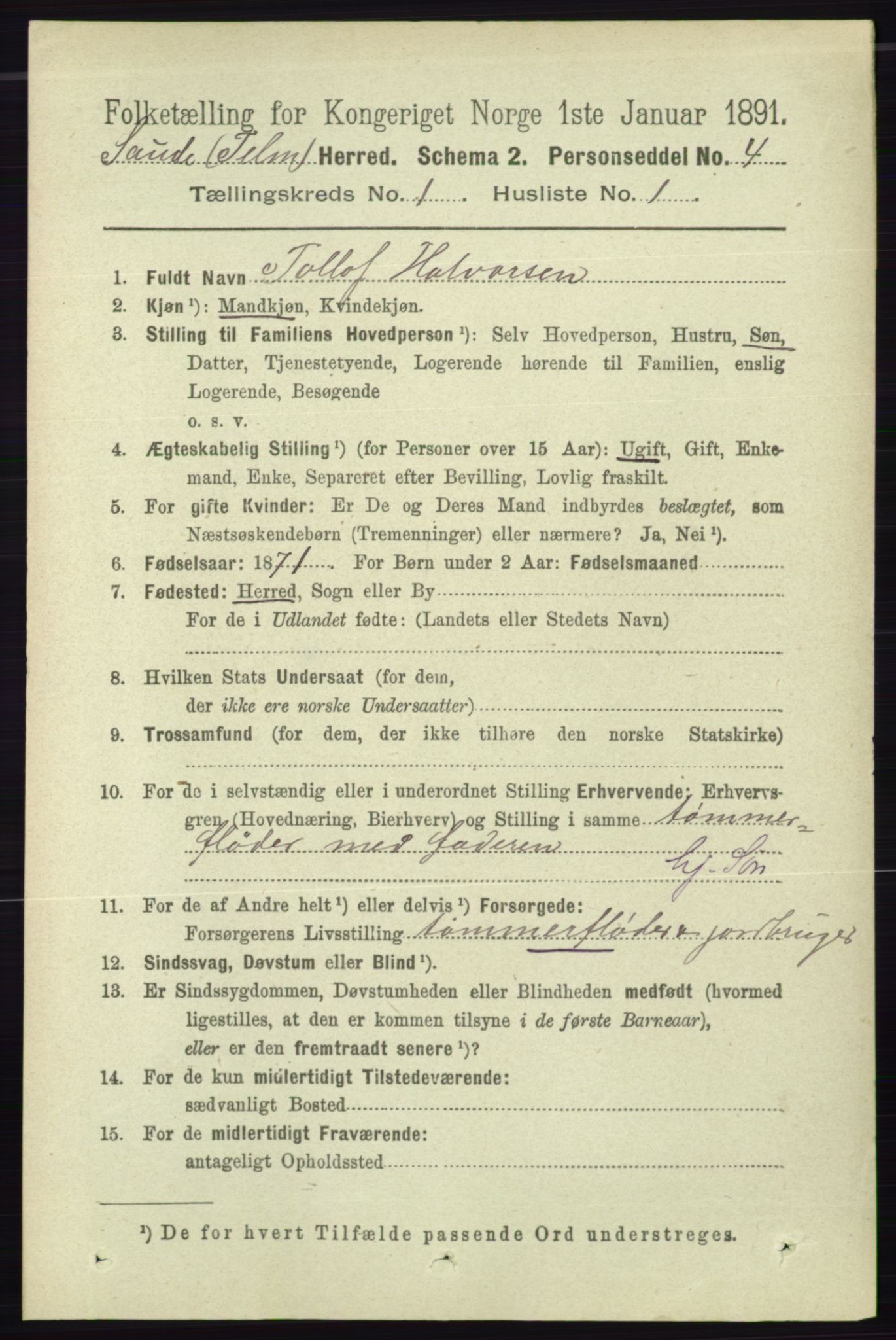 RA, 1891 census for 0822 Sauherad, 1891, p. 103