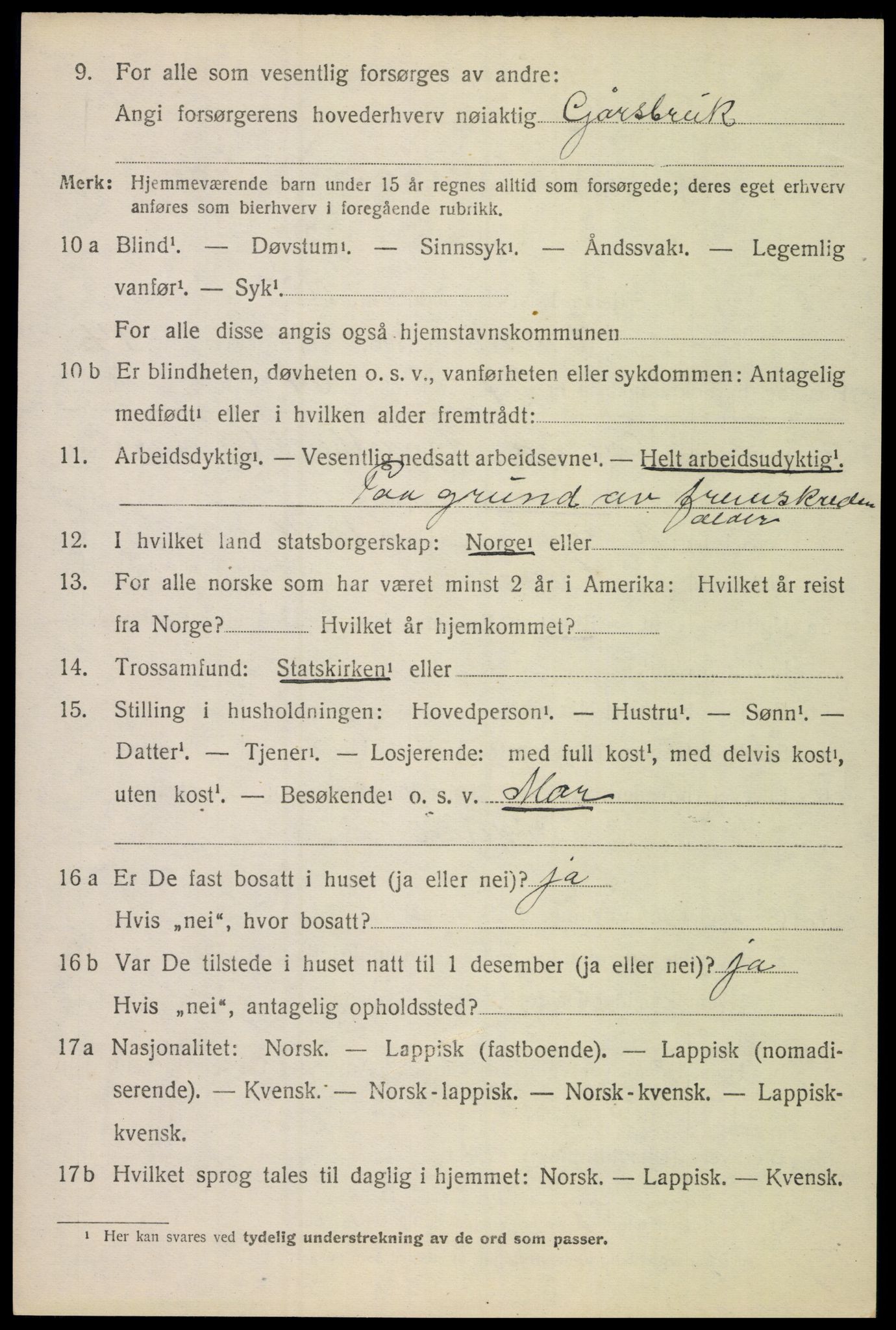 SAT, 1920 census for Evenes, 1920, p. 12645