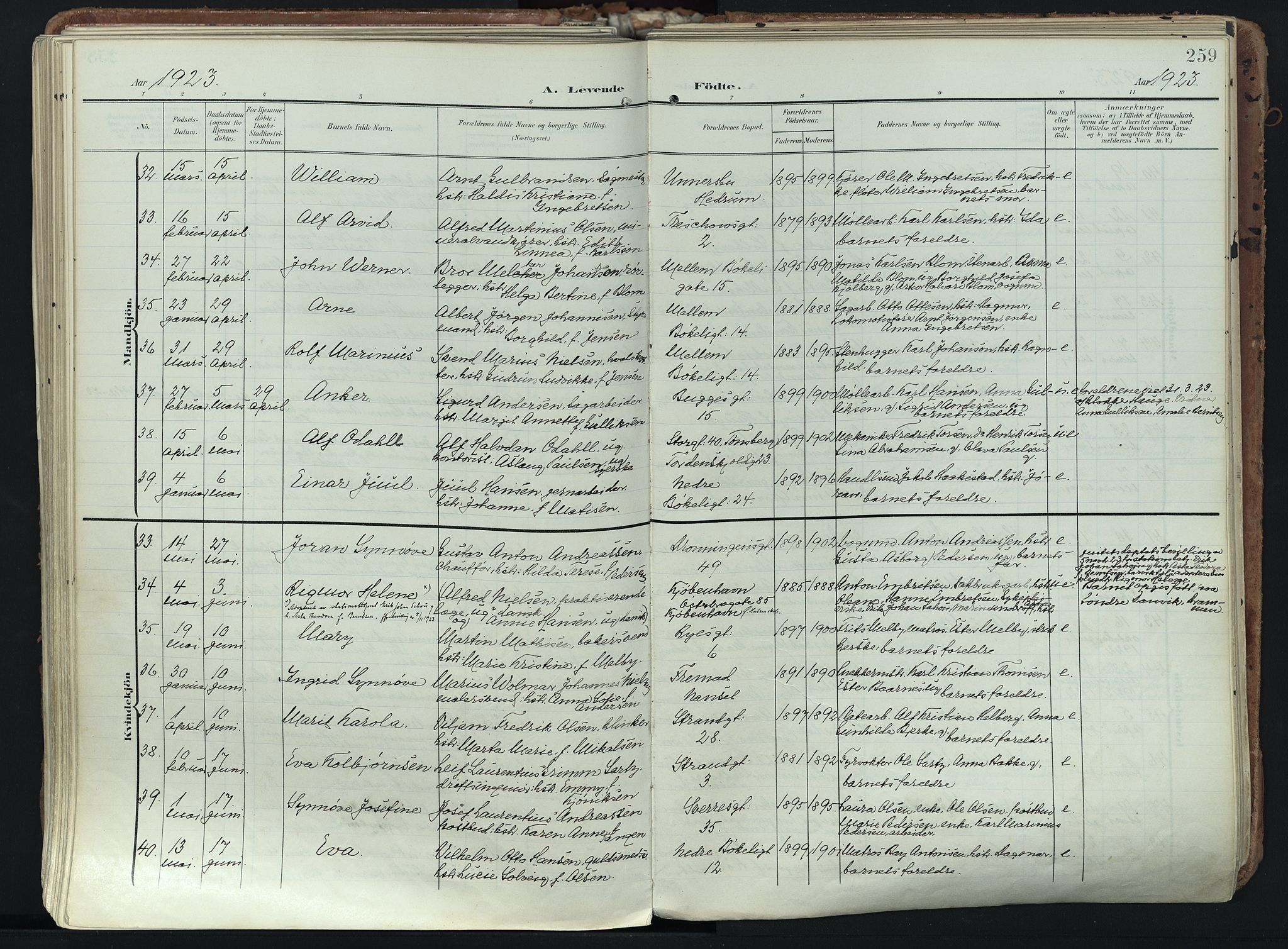 Larvik kirkebøker, SAKO/A-352/F/Fa/L0012: Parish register (official) no. I 12, 1905-1933, p. 259