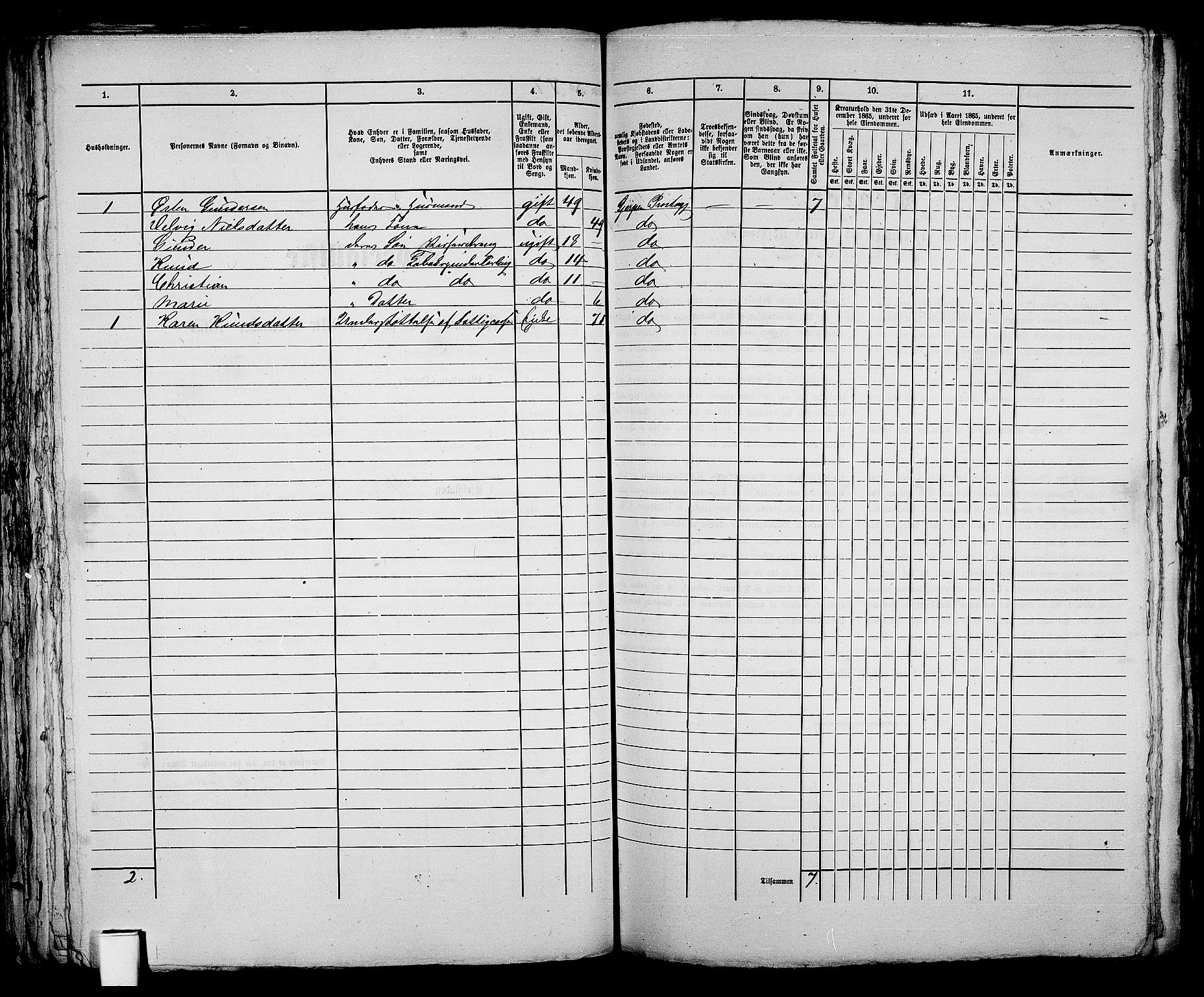 RA, 1865 census for Skien, 1865, p. 166