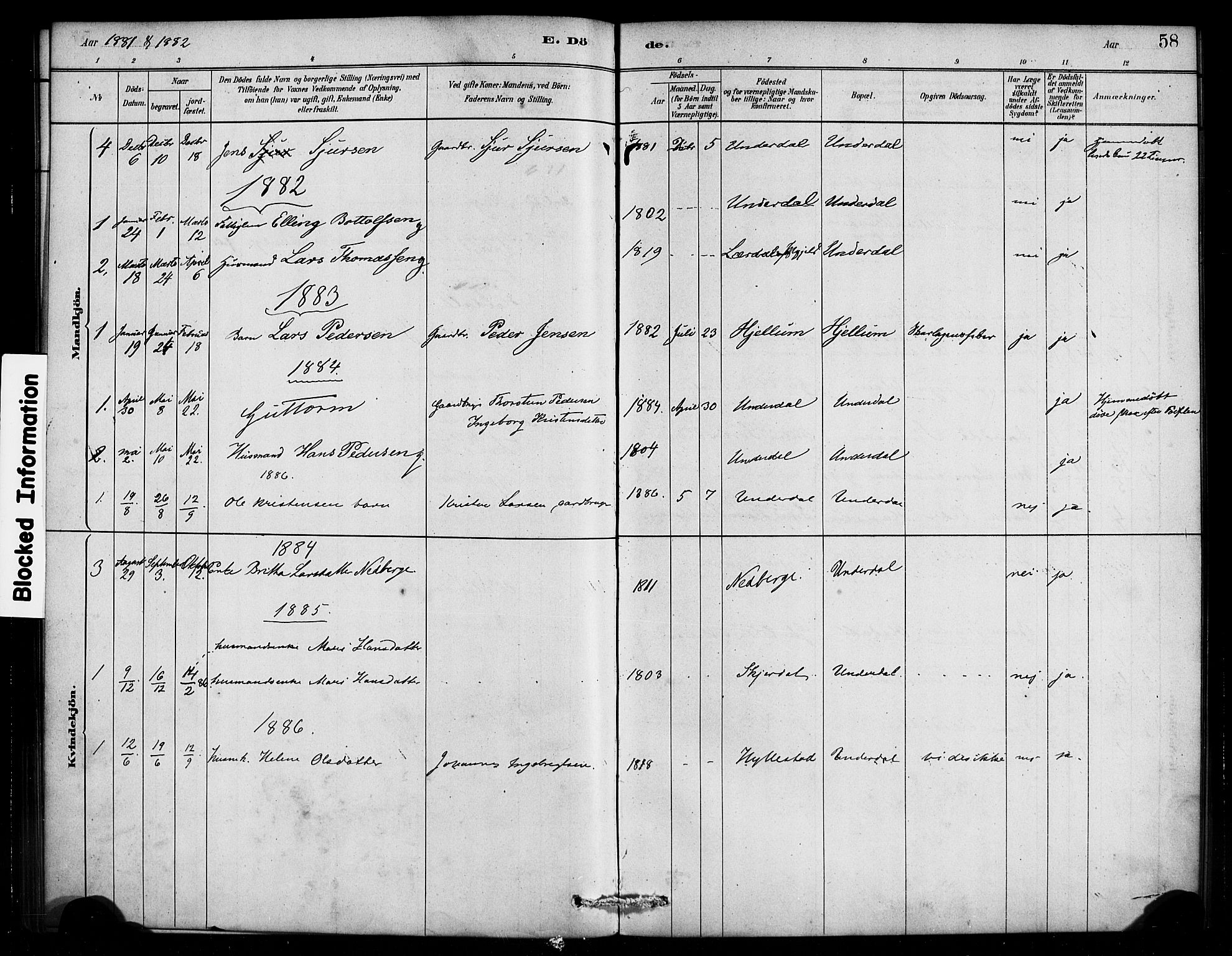 Aurland sokneprestembete, SAB/A-99937/H/Ha/Hae/L0001: Parish register (official) no. E 1, 1880-1907, p. 58
