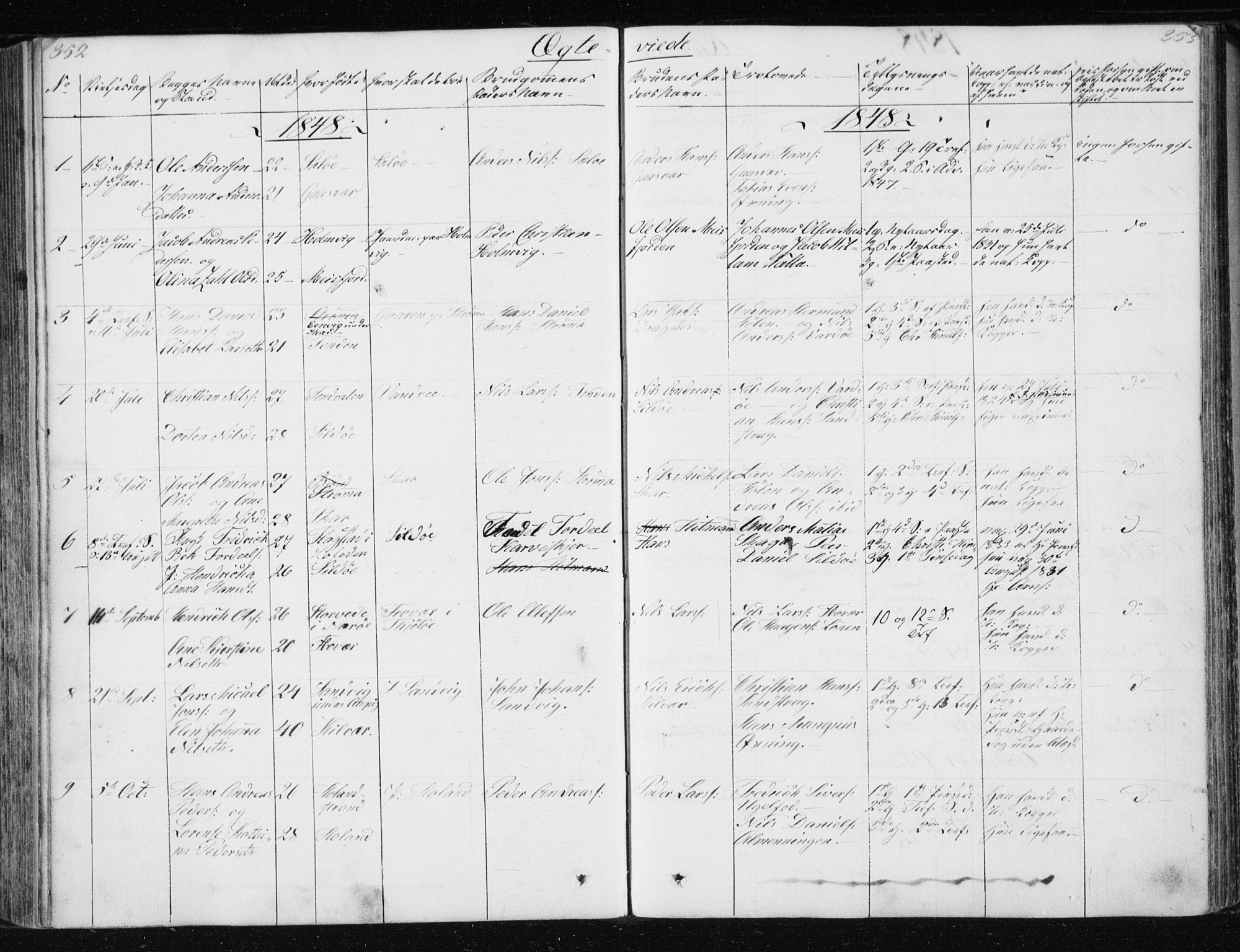 Ministerialprotokoller, klokkerbøker og fødselsregistre - Nordland, AV/SAT-A-1459/834/L0511: Parish register (copy) no. 834C02, 1848-1862, p. 352-353