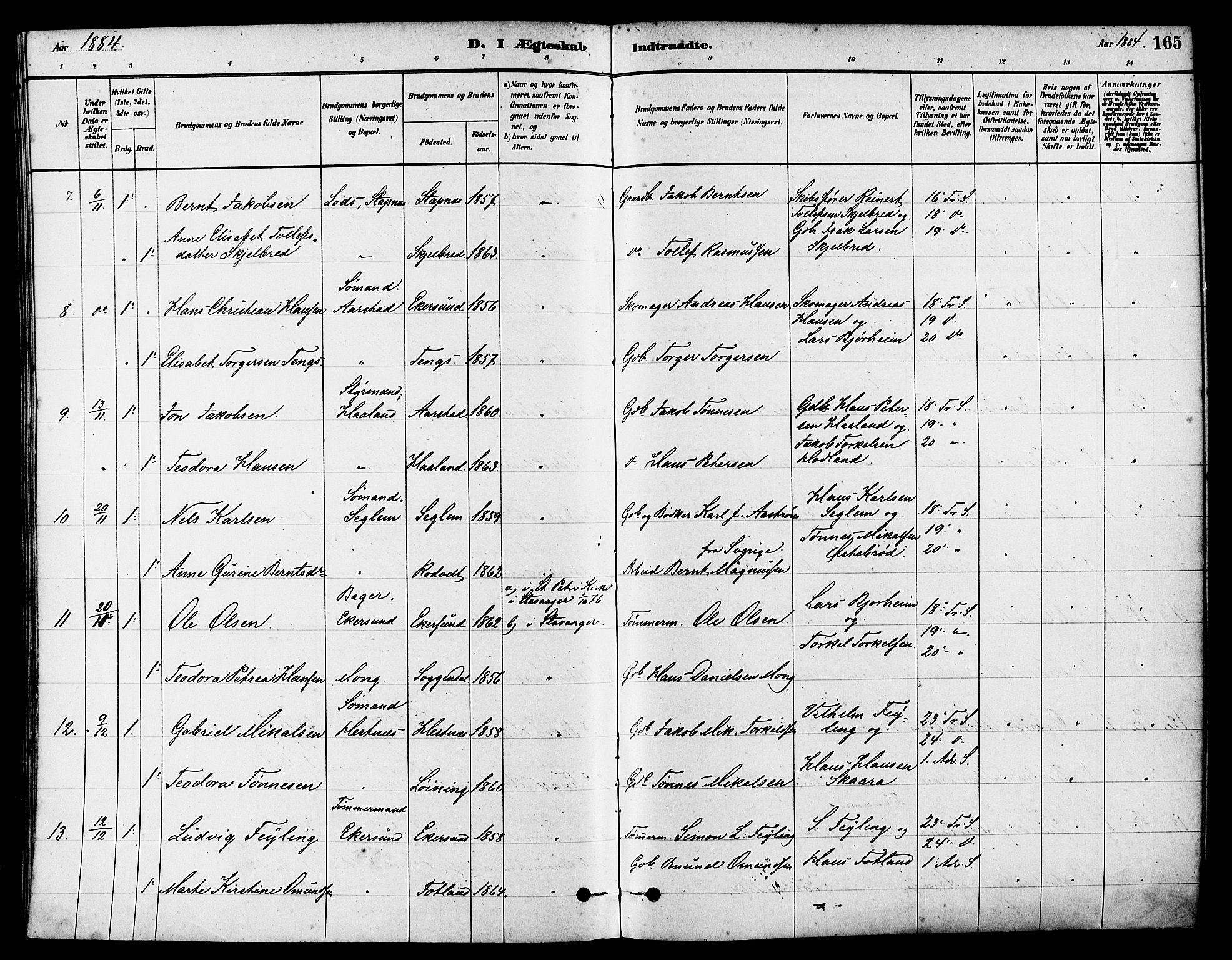 Eigersund sokneprestkontor, AV/SAST-A-101807/S08/L0017: Parish register (official) no. A 14, 1879-1892, p. 165