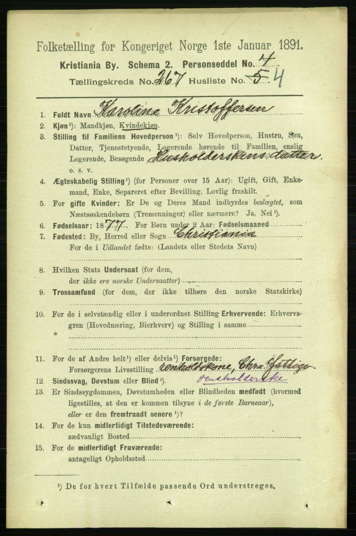 RA, 1891 census for 0301 Kristiania, 1891, p. 161564