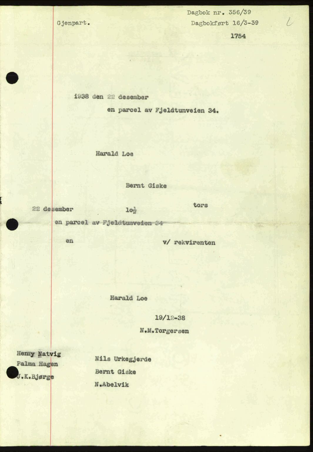 Ålesund byfogd, AV/SAT-A-4384: Mortgage book no. 34 II, 1938-1940, Diary no: : 356/1939