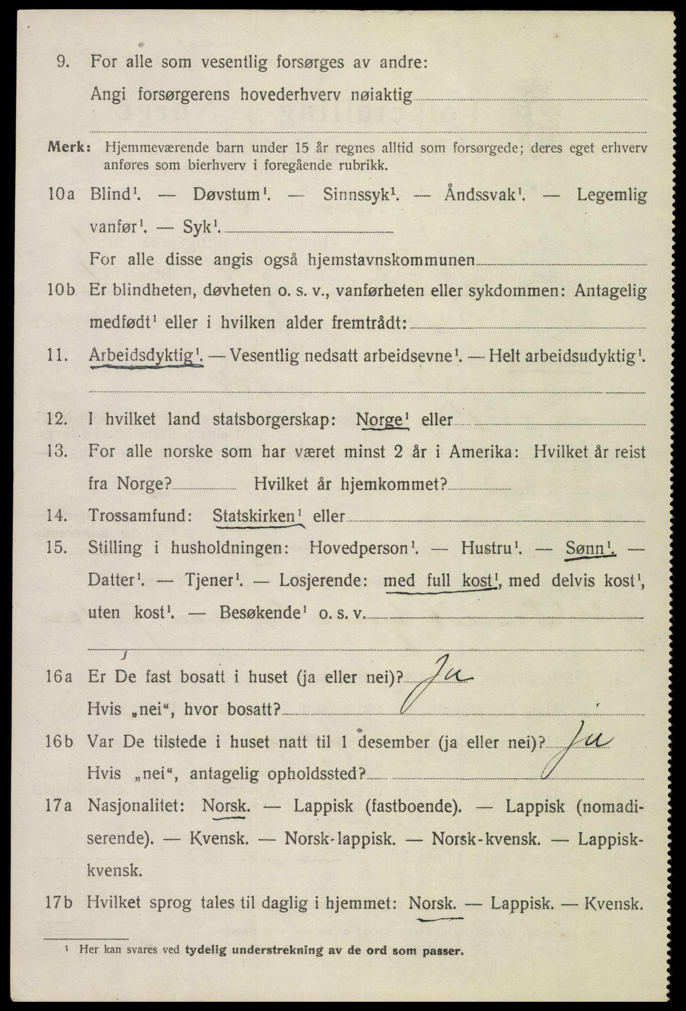 SAT, 1920 census for Sortland, 1920, p. 1561