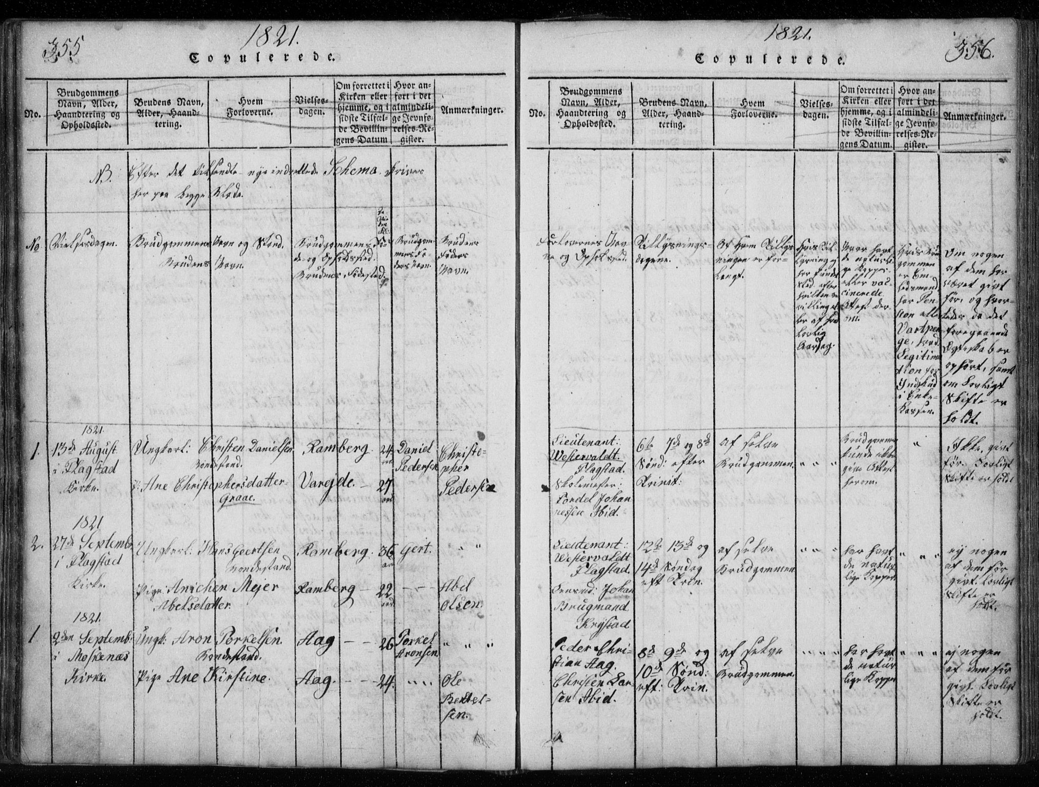 Ministerialprotokoller, klokkerbøker og fødselsregistre - Nordland, AV/SAT-A-1459/885/L1201: Parish register (official) no. 885A02, 1820-1837, p. 355-356