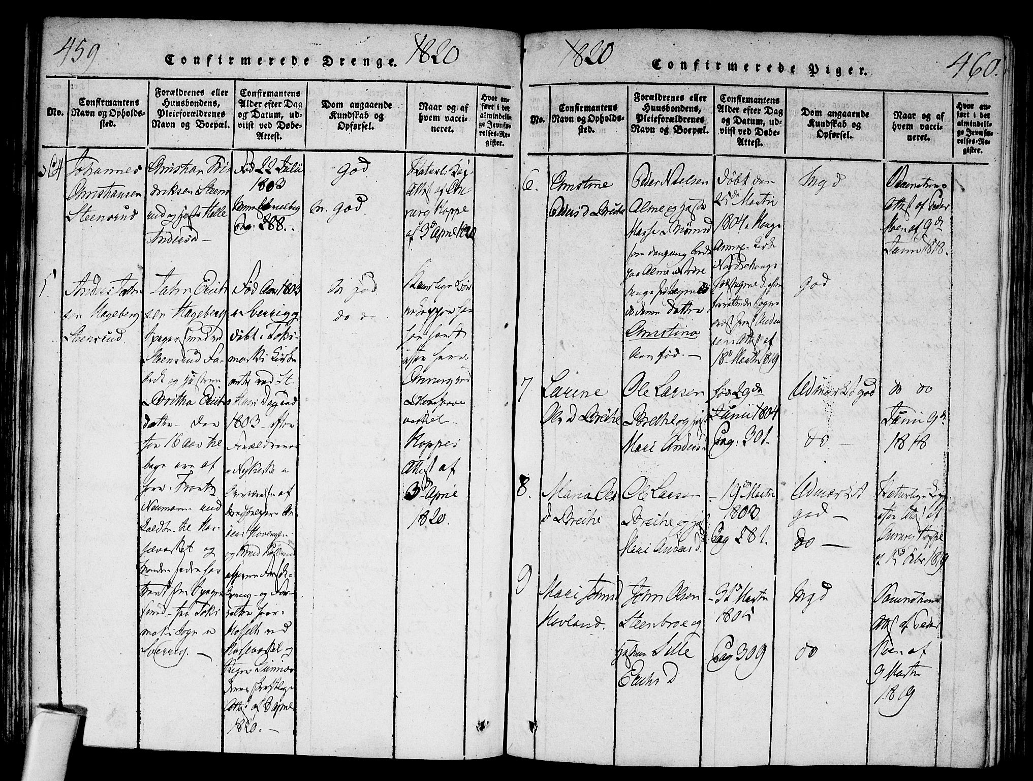 Modum kirkebøker, AV/SAKO-A-234/F/Fa/L0004: Parish register (official) no. 4, 1818-1824, p. 459-460