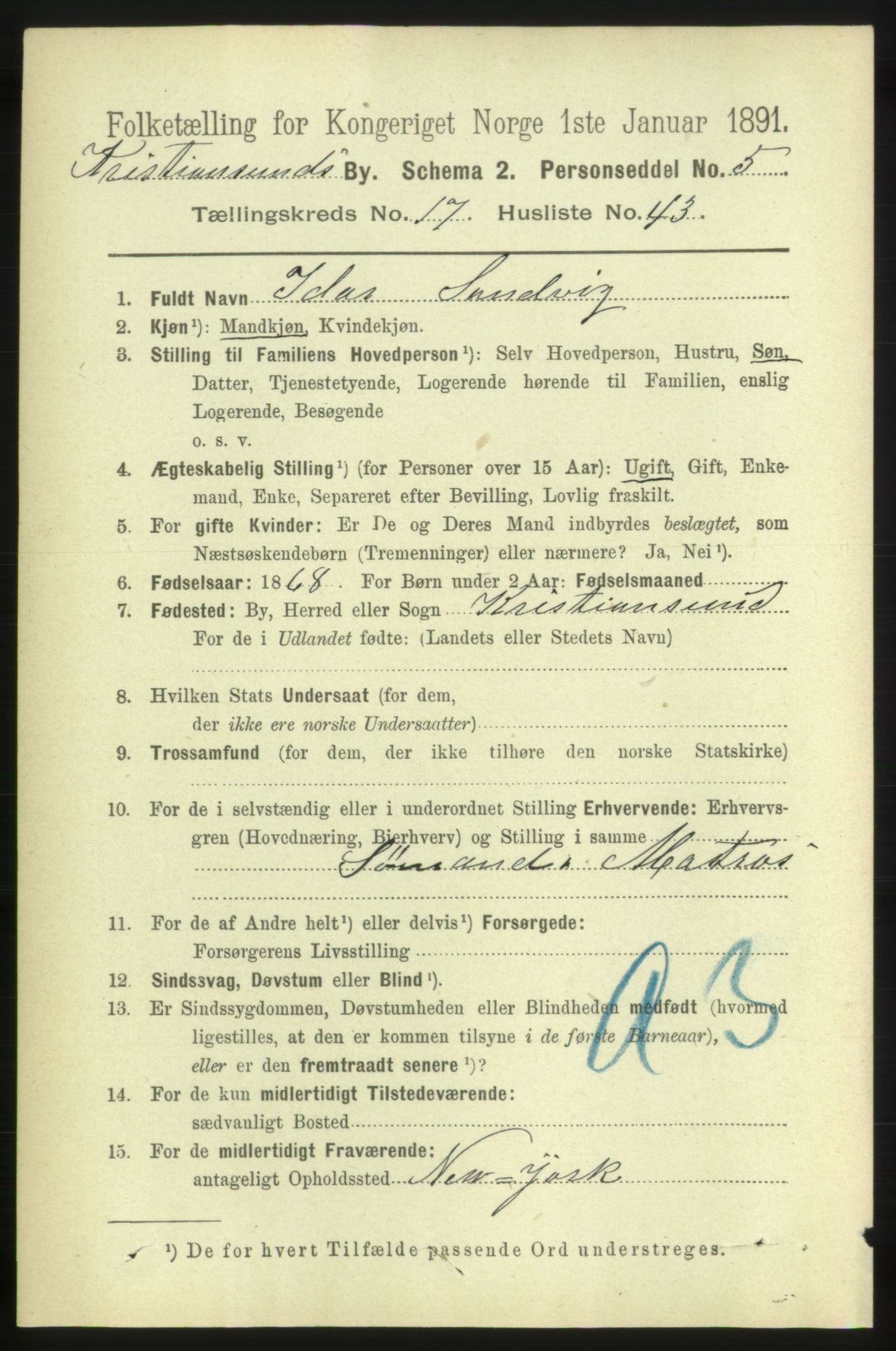 RA, 1891 census for 1503 Kristiansund, 1891, p. 12037