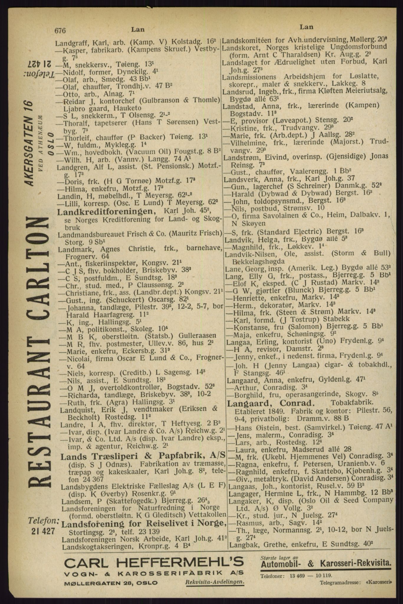 Kristiania/Oslo adressebok, PUBL/-, 1927, p. 676