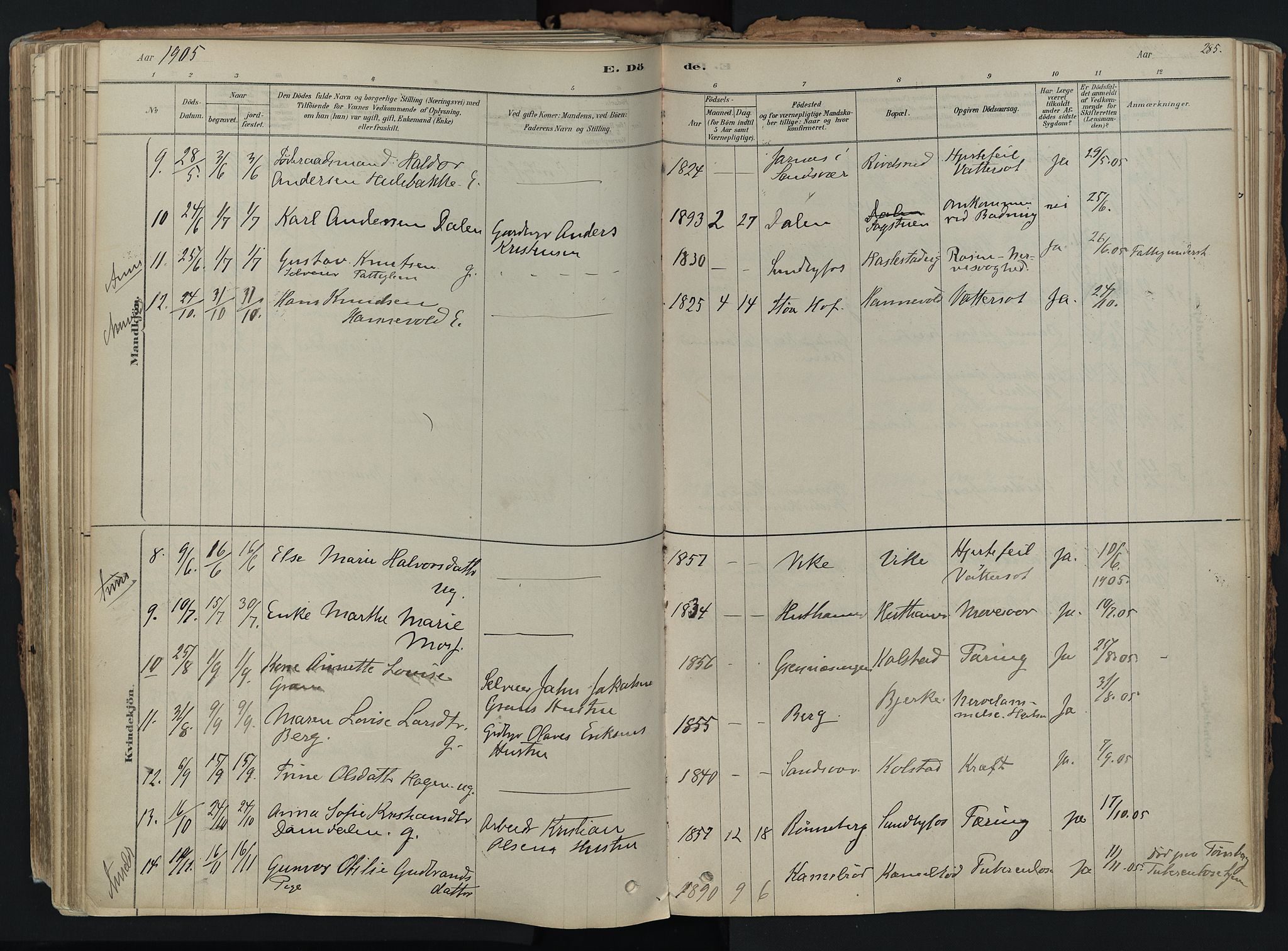 Hof kirkebøker, AV/SAKO-A-64/F/Fa/L0007: Parish register (official) no. I 7, 1878-1940, p. 285