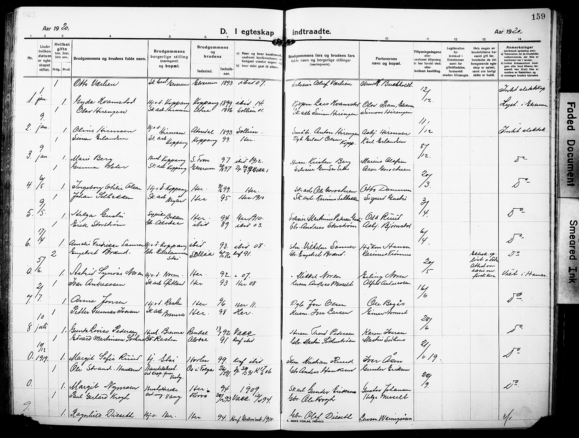 Stor-Elvdal prestekontor, AV/SAH-PREST-052/H/Ha/Hab/L0005: Parish register (copy) no. 5, 1913-1932, p. 159