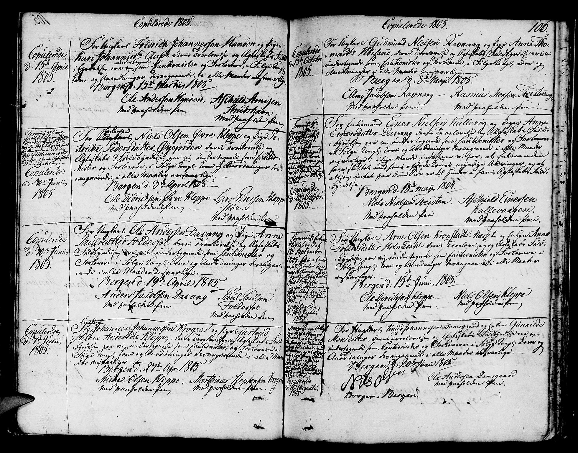 Askøy Sokneprestembete, SAB/A-74101/H/Ha/Haa/Haaa/L0002: Parish register (official) no. A 2, 1801-1818, p. 106
