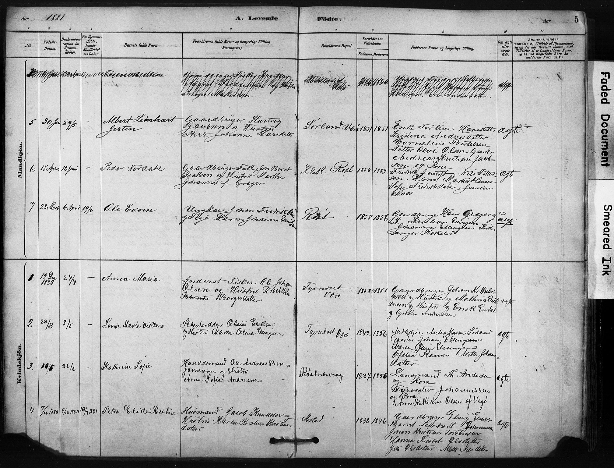 Ministerialprotokoller, klokkerbøker og fødselsregistre - Nordland, AV/SAT-A-1459/807/L0122: Parish register (official) no. 807A05, 1880-1902, p. 5