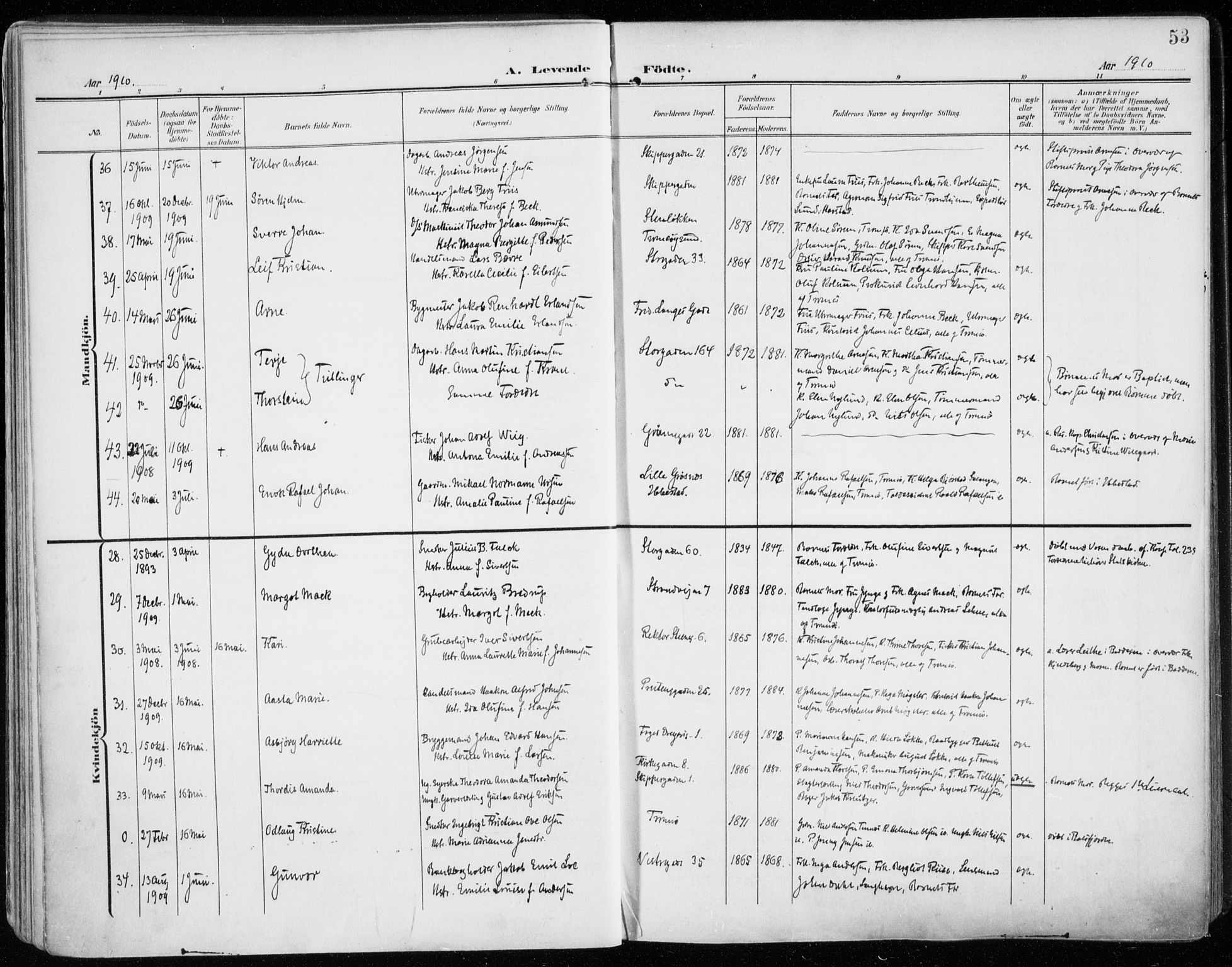 Tromsø sokneprestkontor/stiftsprosti/domprosti, AV/SATØ-S-1343/G/Ga/L0017kirke: Parish register (official) no. 17, 1907-1917, p. 53