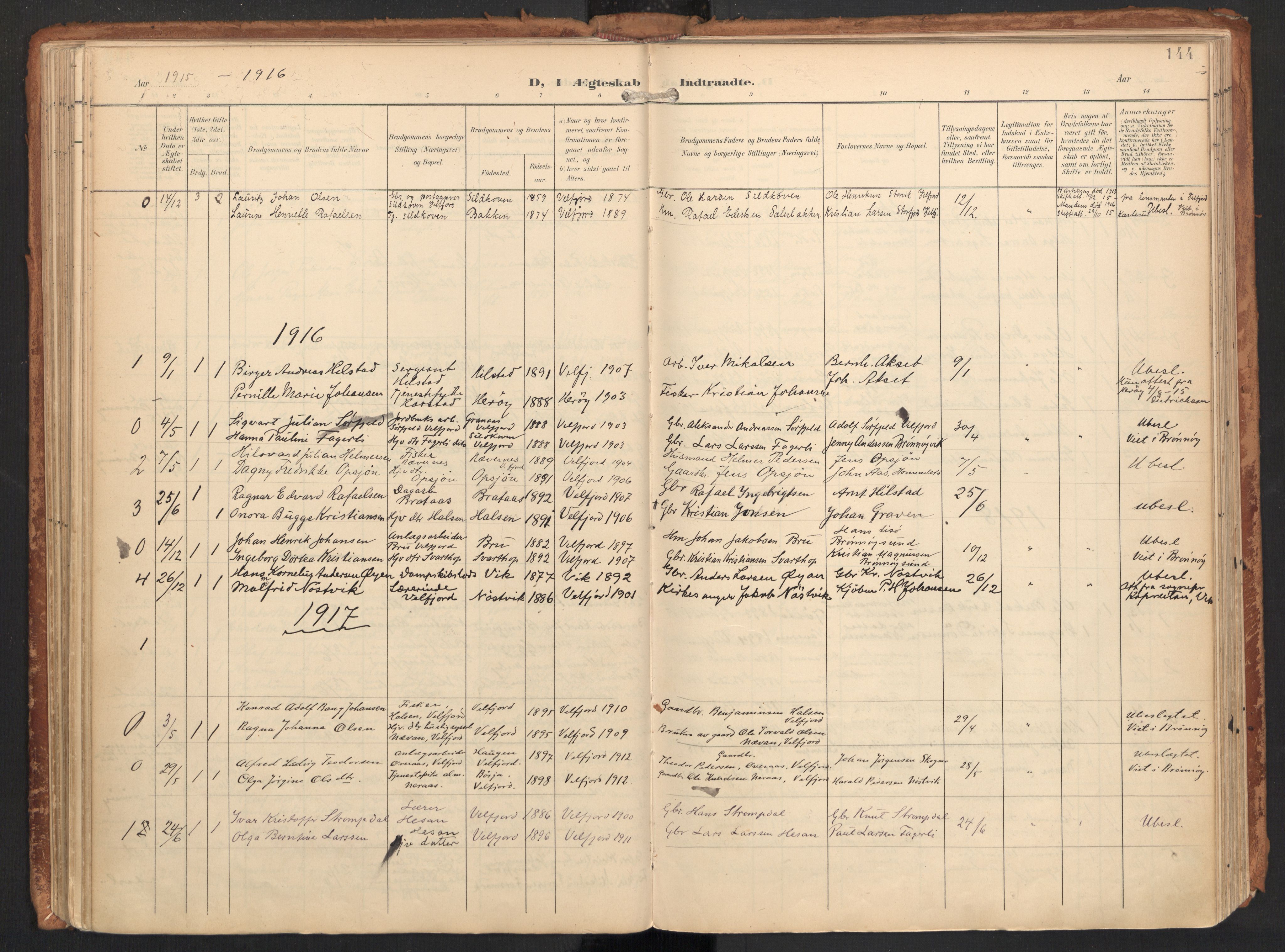 Ministerialprotokoller, klokkerbøker og fødselsregistre - Nordland, AV/SAT-A-1459/814/L0227: Parish register (official) no. 814A08, 1899-1920, p. 144