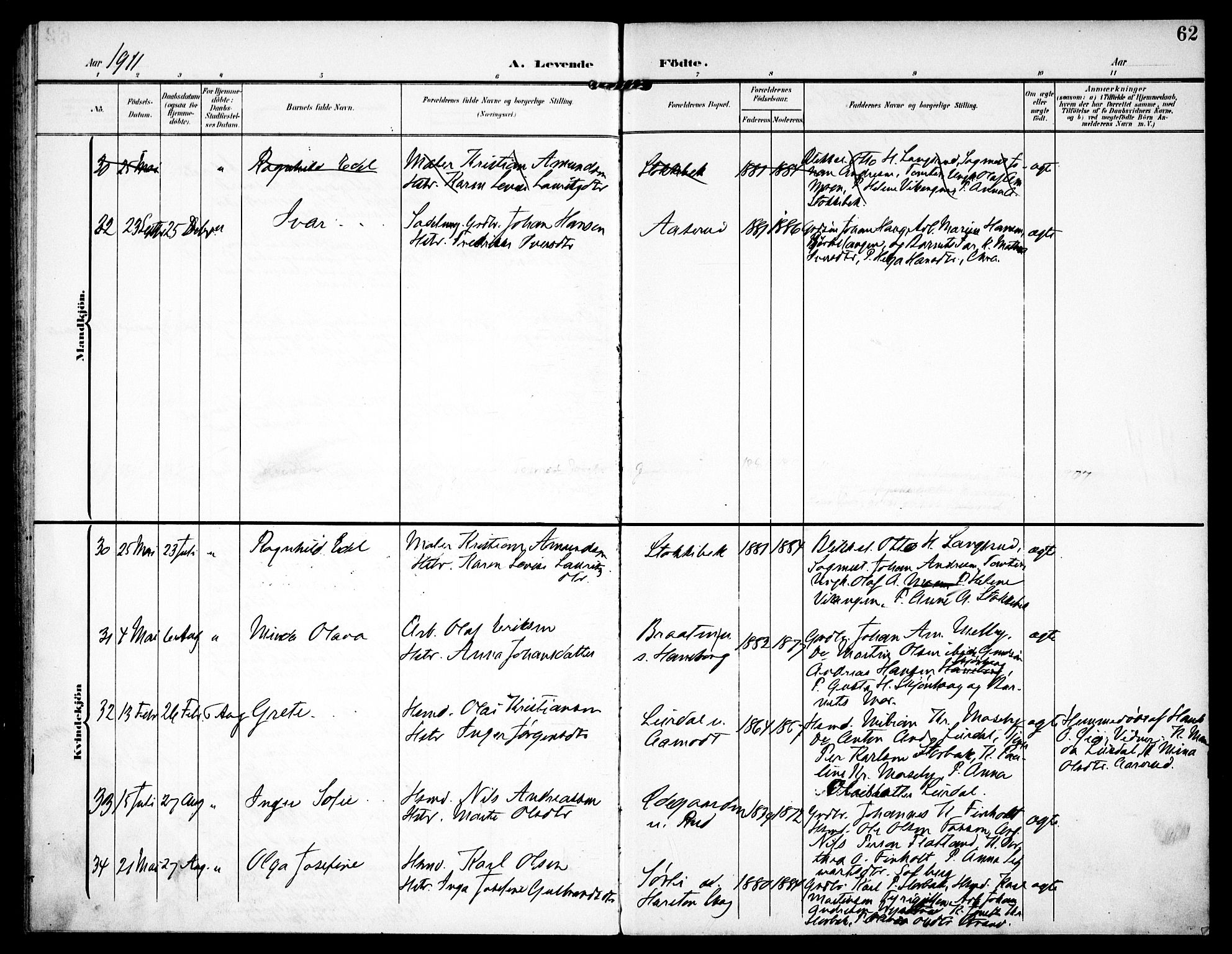 Aurskog prestekontor Kirkebøker, SAO/A-10304a/F/Fa/L0011: Parish register (official) no. I 11, 1905-1911, p. 62