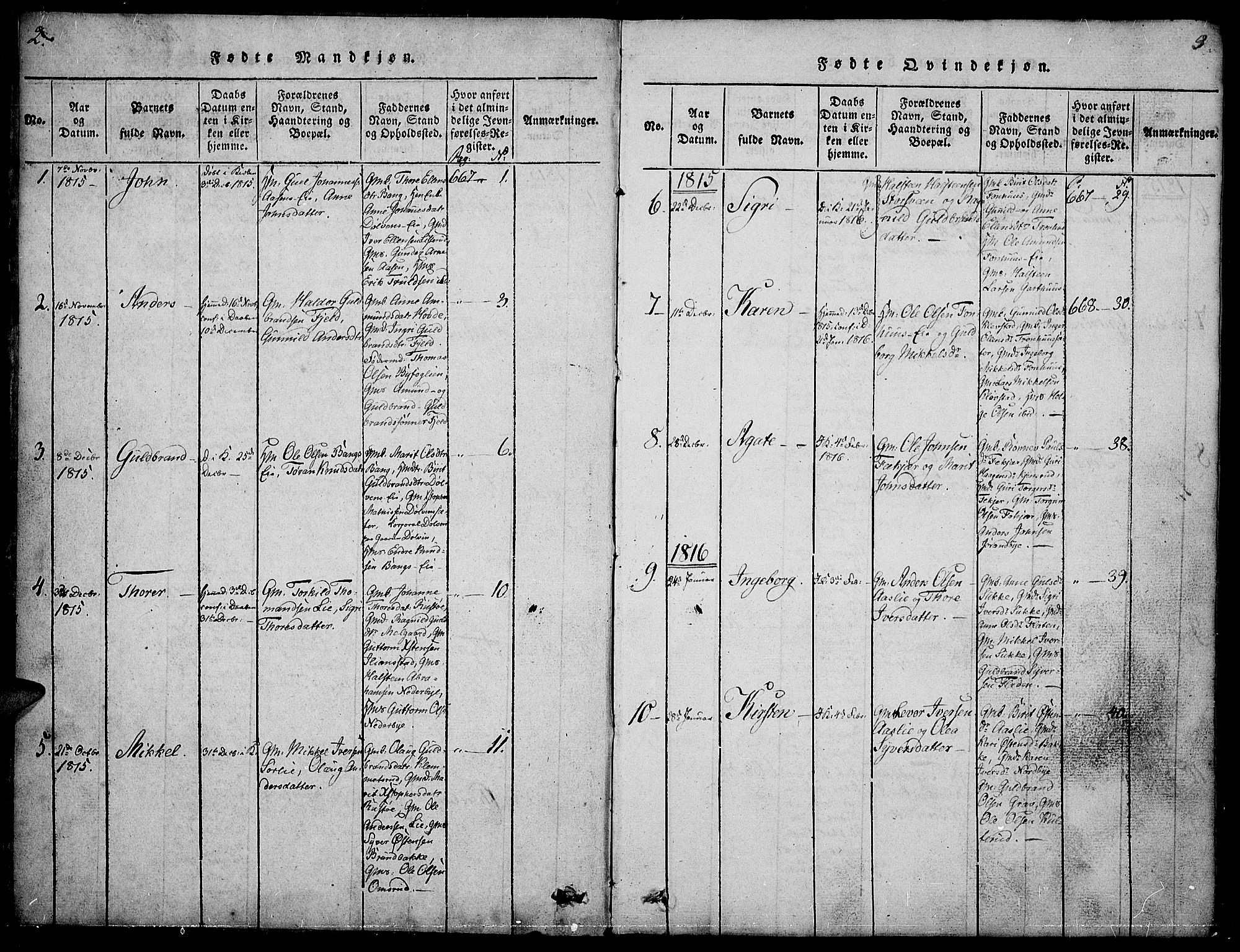 Sør-Aurdal prestekontor, AV/SAH-PREST-128/H/Ha/Hab/L0001: Parish register (copy) no. 1, 1815-1826, p. 2-3