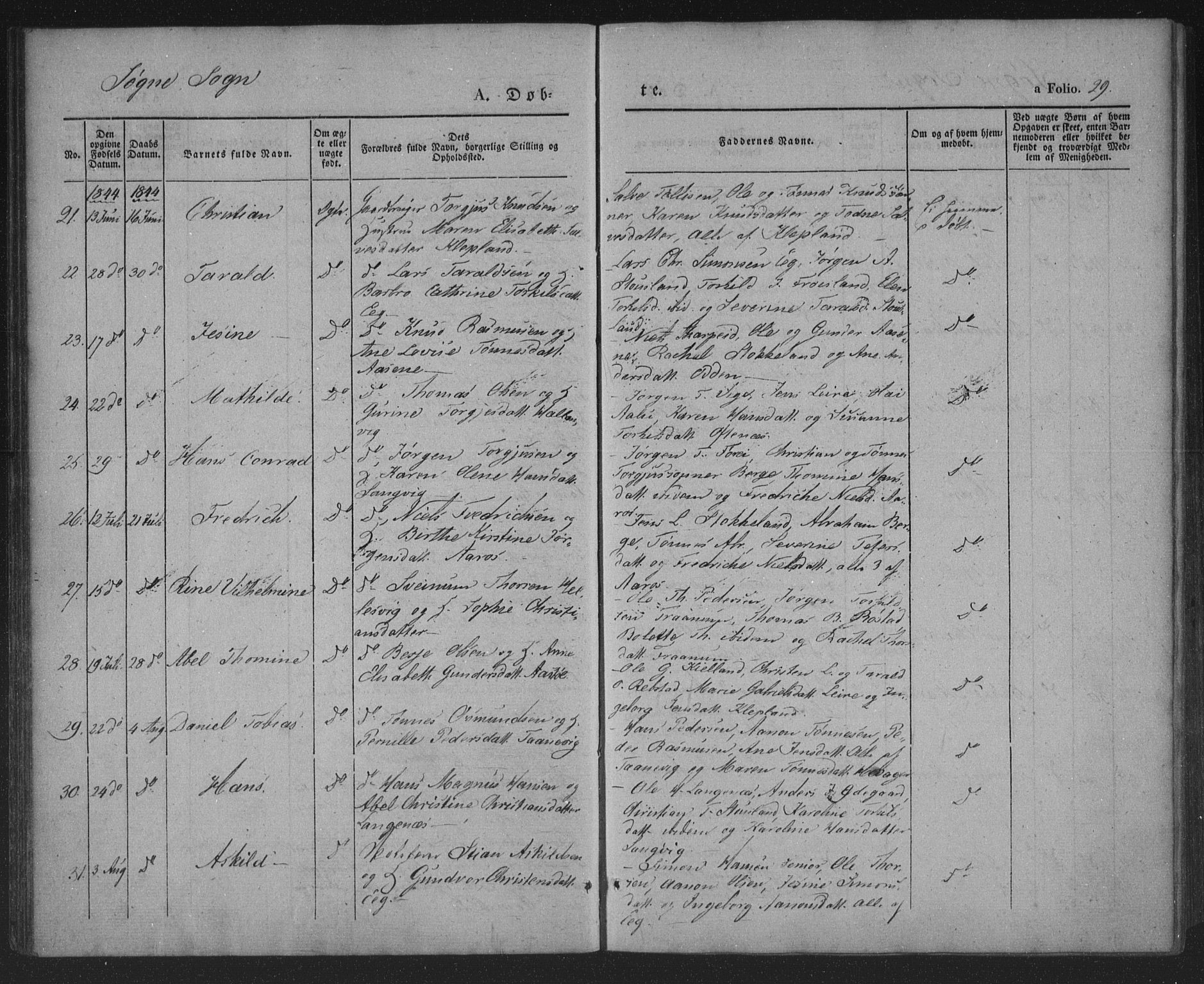 Søgne sokneprestkontor, AV/SAK-1111-0037/F/Fa/Fab/L0009: Parish register (official) no. A 9, 1838-1853, p. 29