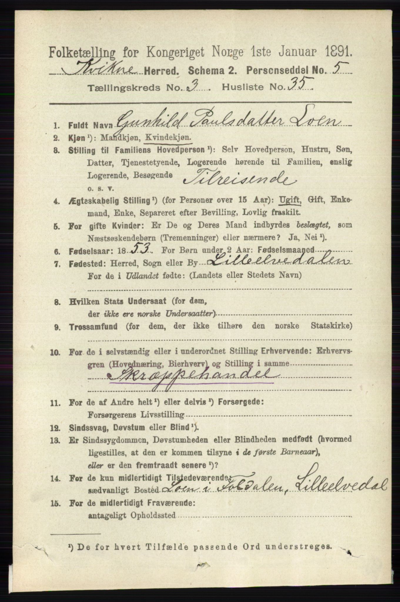 RA, 1891 census for 0440 Kvikne, 1891, p. 911