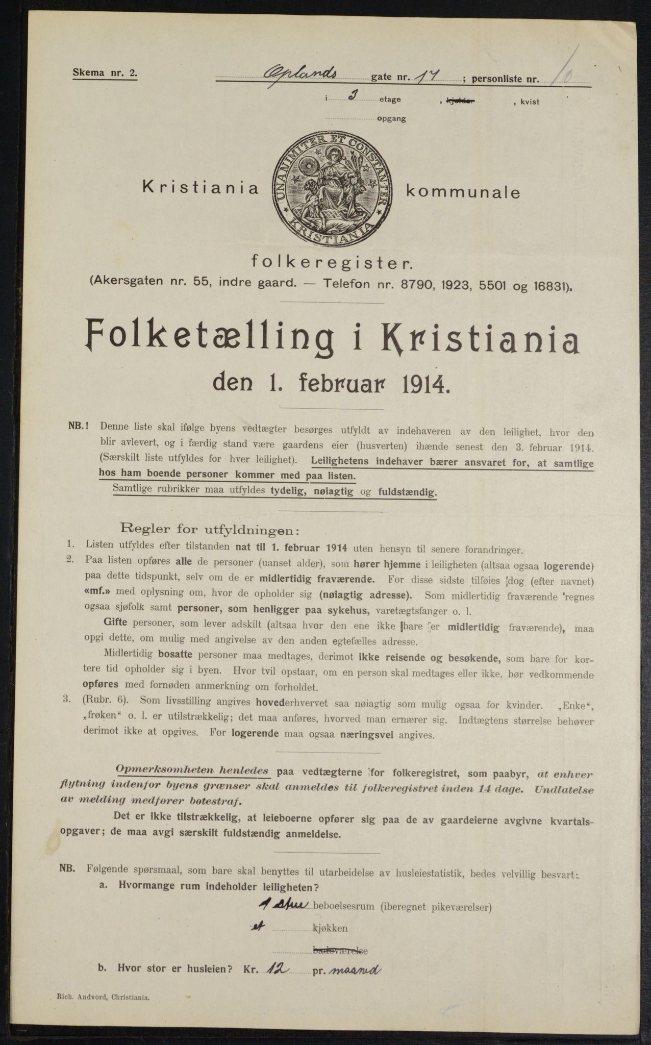 OBA, Municipal Census 1914 for Kristiania, 1914, p. 75946