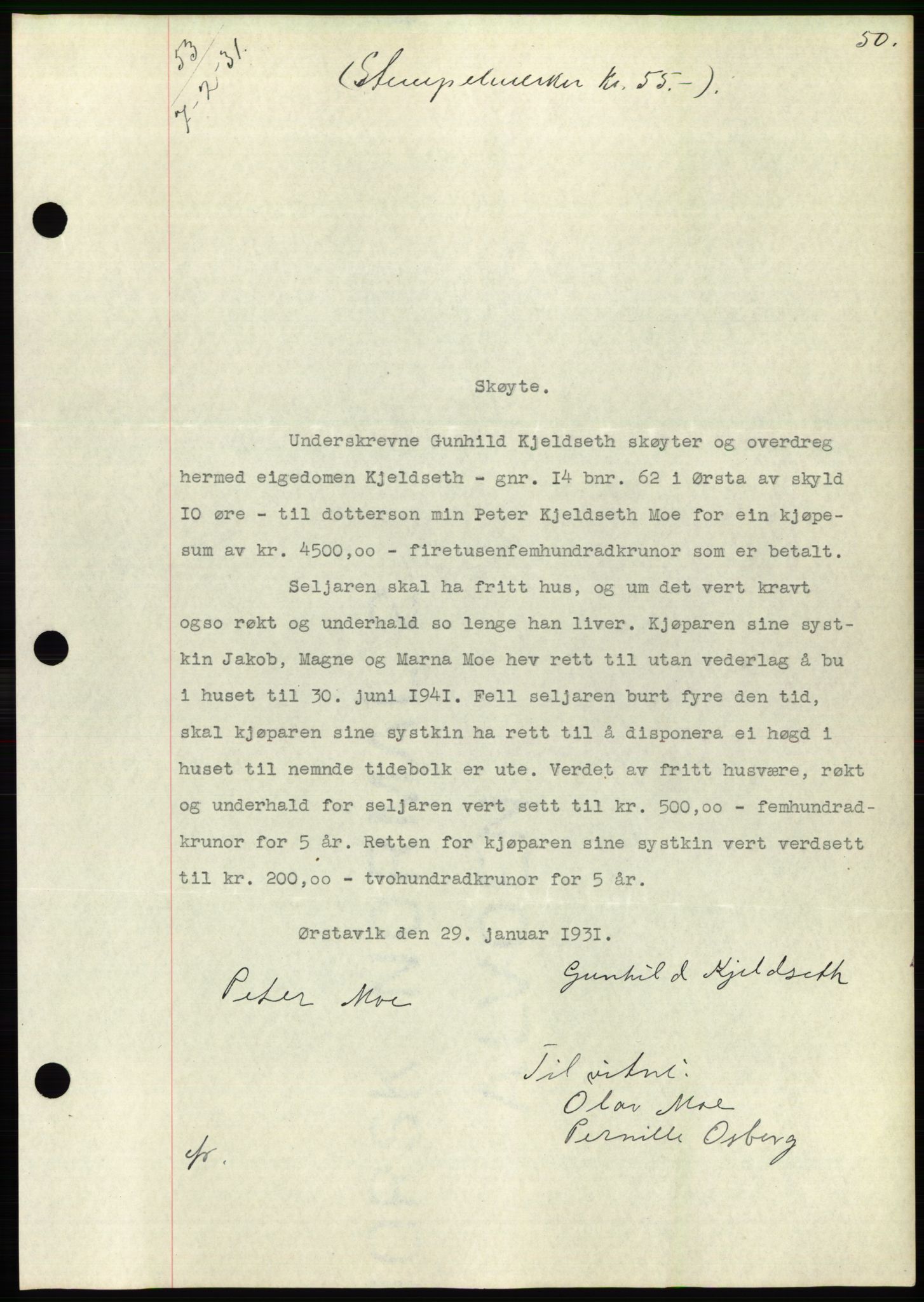 Søre Sunnmøre sorenskriveri, AV/SAT-A-4122/1/2/2C/L0052: Mortgage book no. 46, 1931-1931, Deed date: 07.02.1931