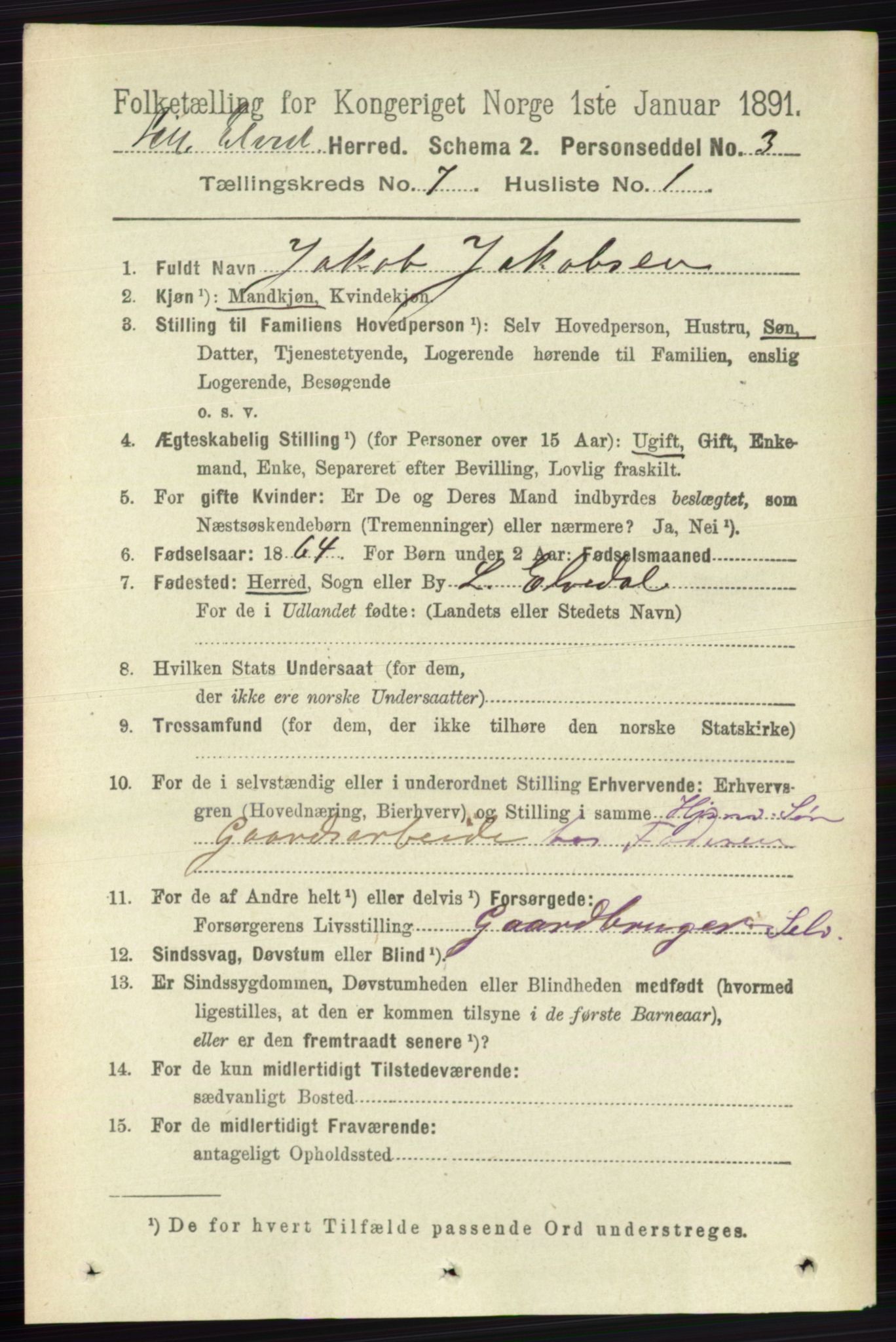 RA, 1891 census for 0438 Lille Elvedalen, 1891, p. 2272