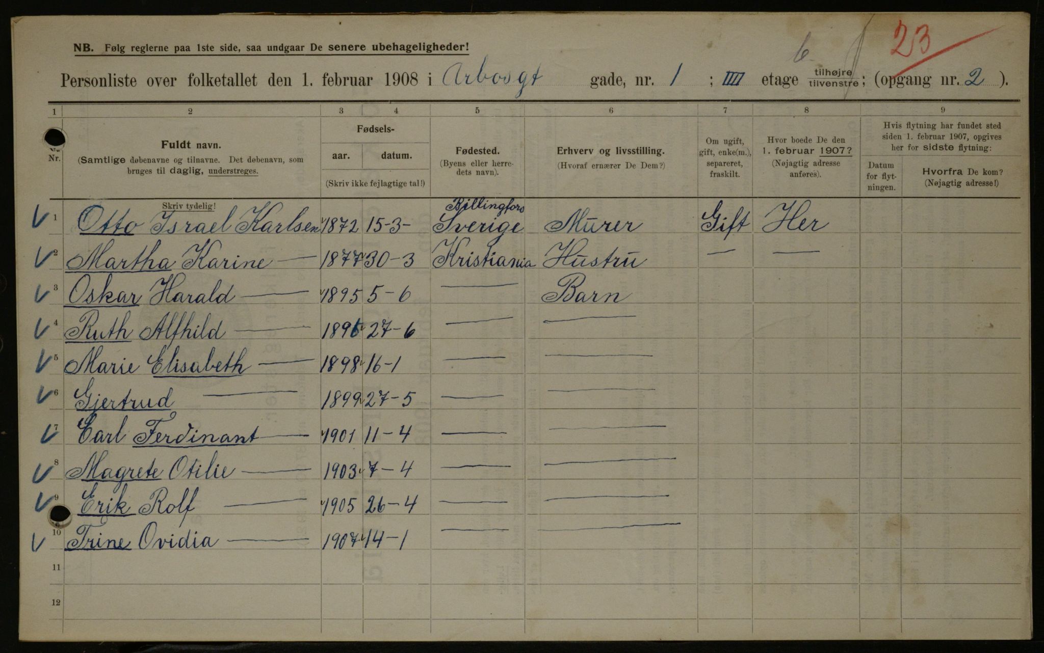 OBA, Municipal Census 1908 for Kristiania, 1908, p. 1944
