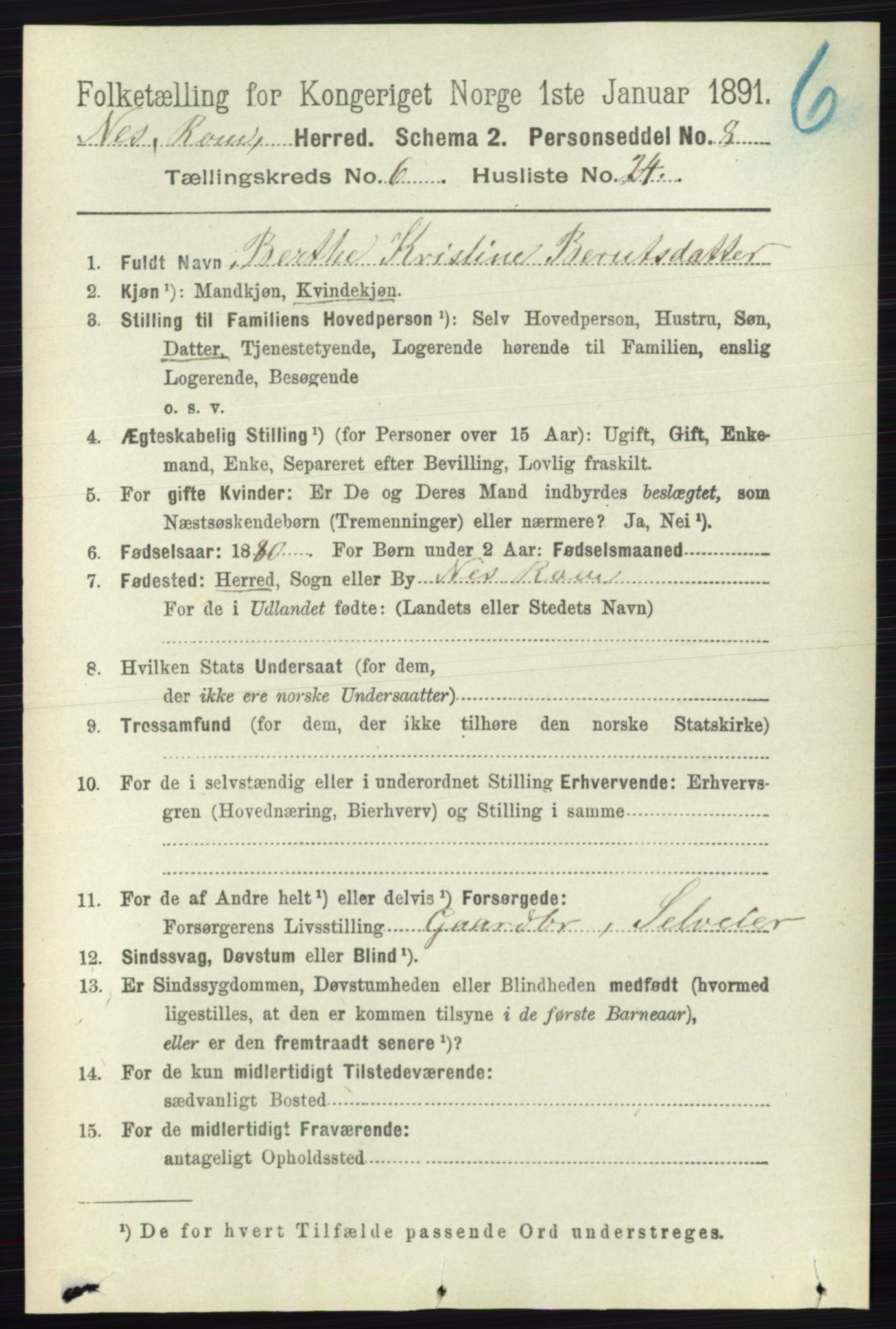 RA, 1891 census for 0236 Nes, 1891, p. 3525
