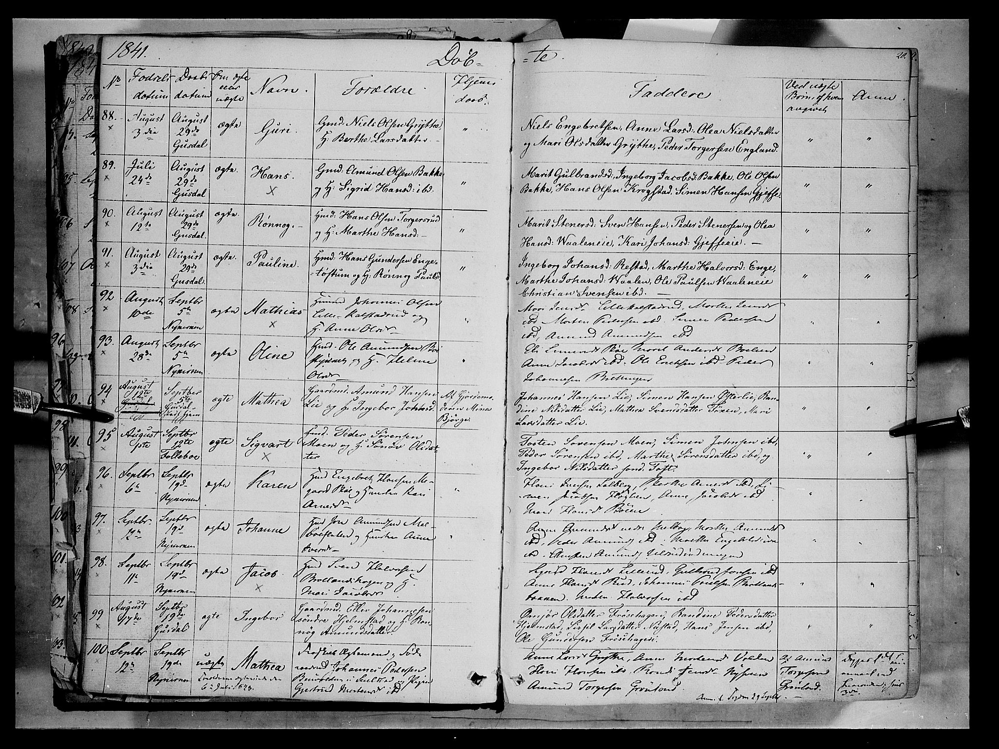 Gausdal prestekontor, SAH/PREST-090/H/Ha/Haa/L0007: Parish register (official) no. 7, 1840-1850, p. 20