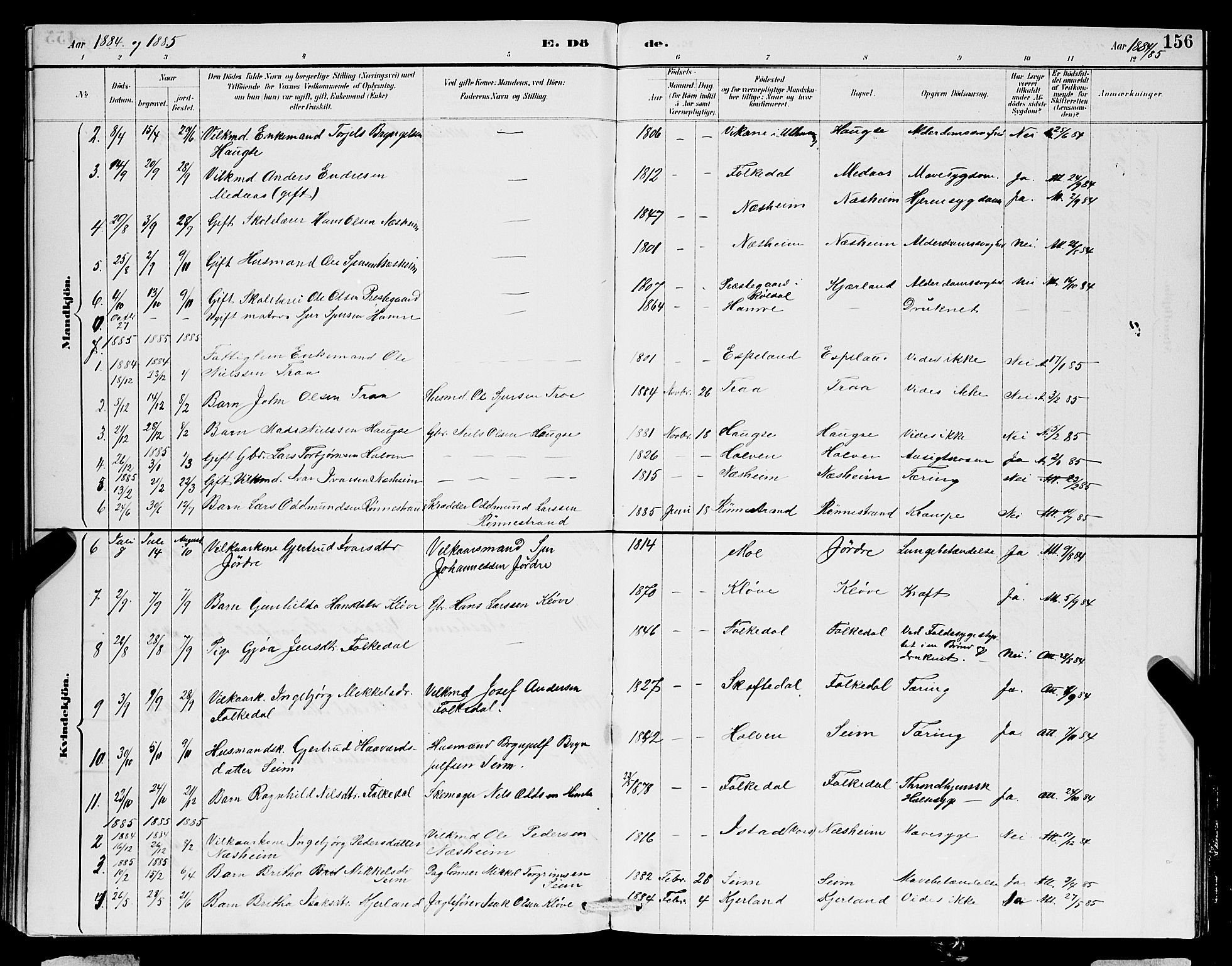 Ulvik sokneprestembete, SAB/A-78801/H/Hab: Parish register (copy) no. B 3, 1884-1901, p. 156